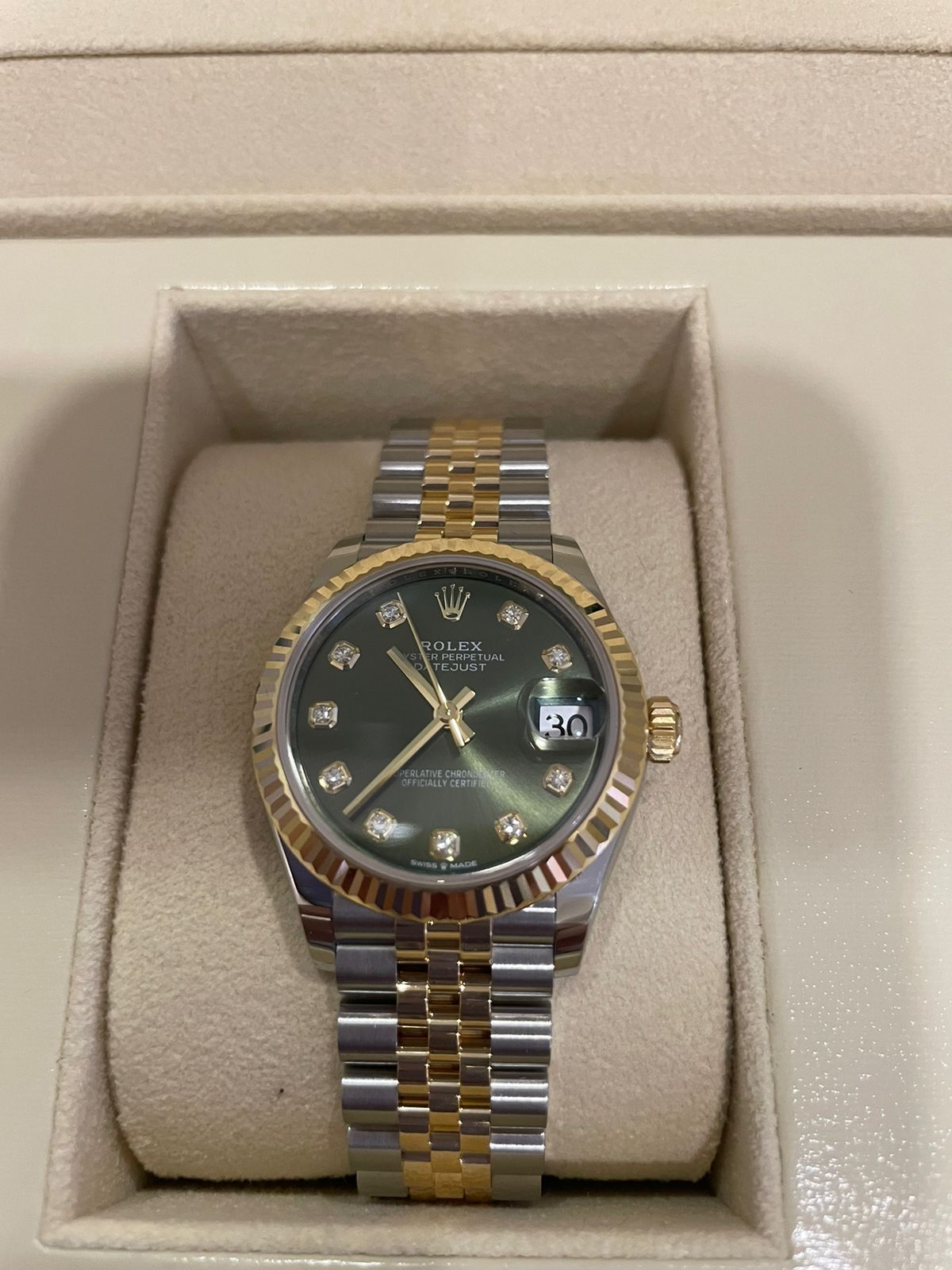 DATEJUST 31MM TWOTONE YELLOWGOLD GREEN DIAMOND DIAL (2023)