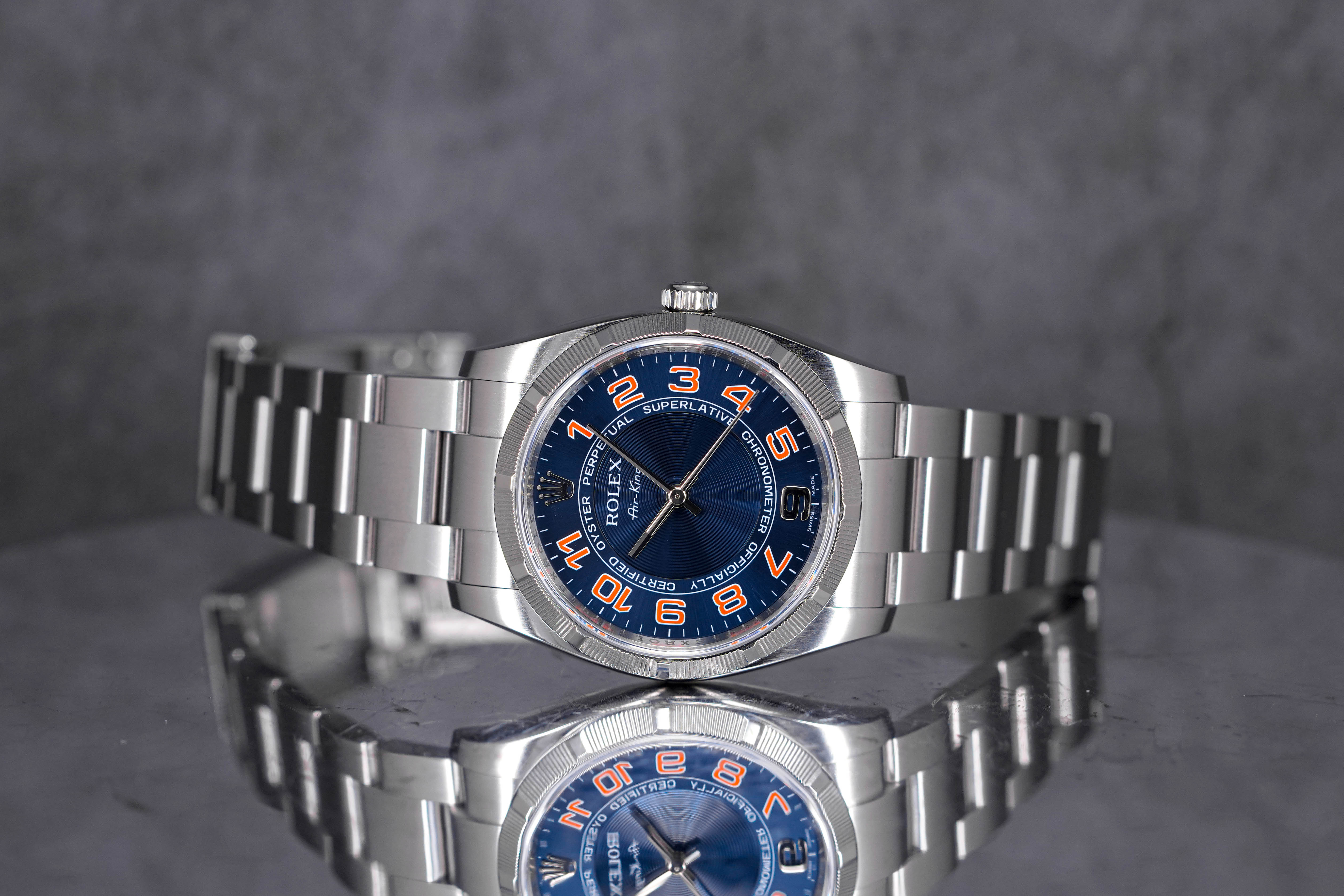 AIR KING 34MM ENGINE-TURNED BEZEL BLUE ARABIC DIAL (WATCH ONLY-CIRCA 2008)
