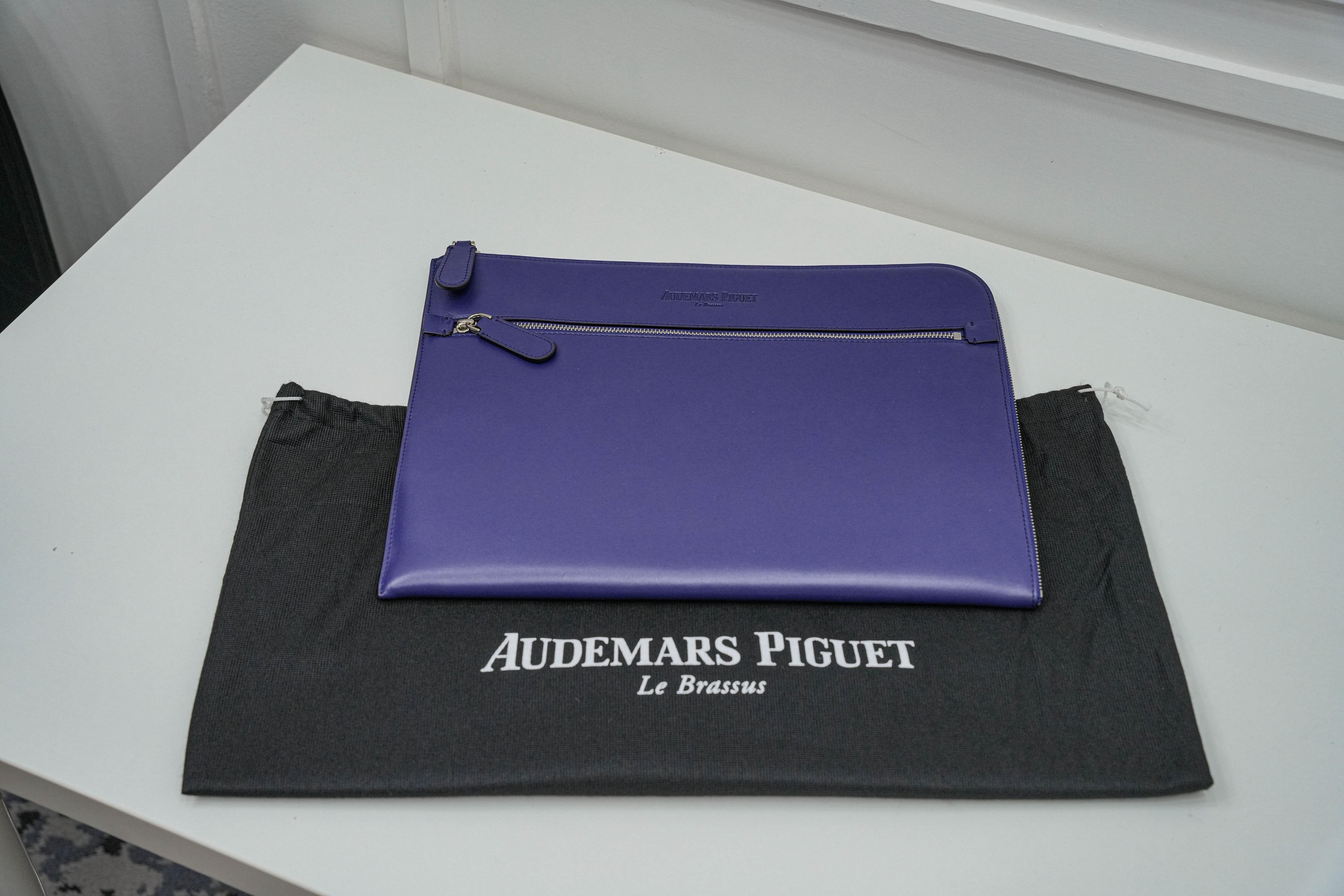 PURPLE ZIP UP LEATHER FOLIO BAG