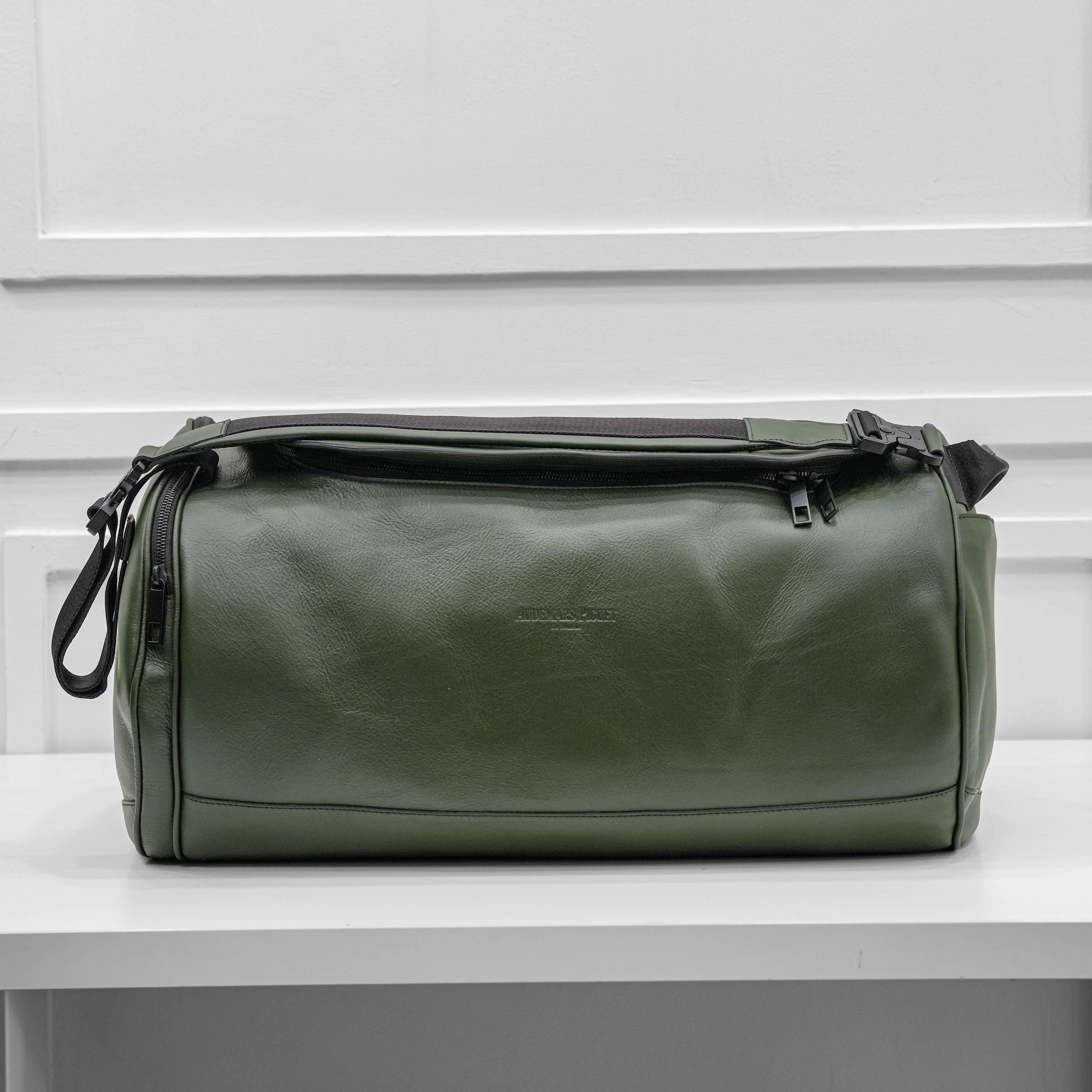 WATCH NOVELTY KHAKI GREEN LEATHER BOSTON BAG WZ/STORAGE BAG RARE