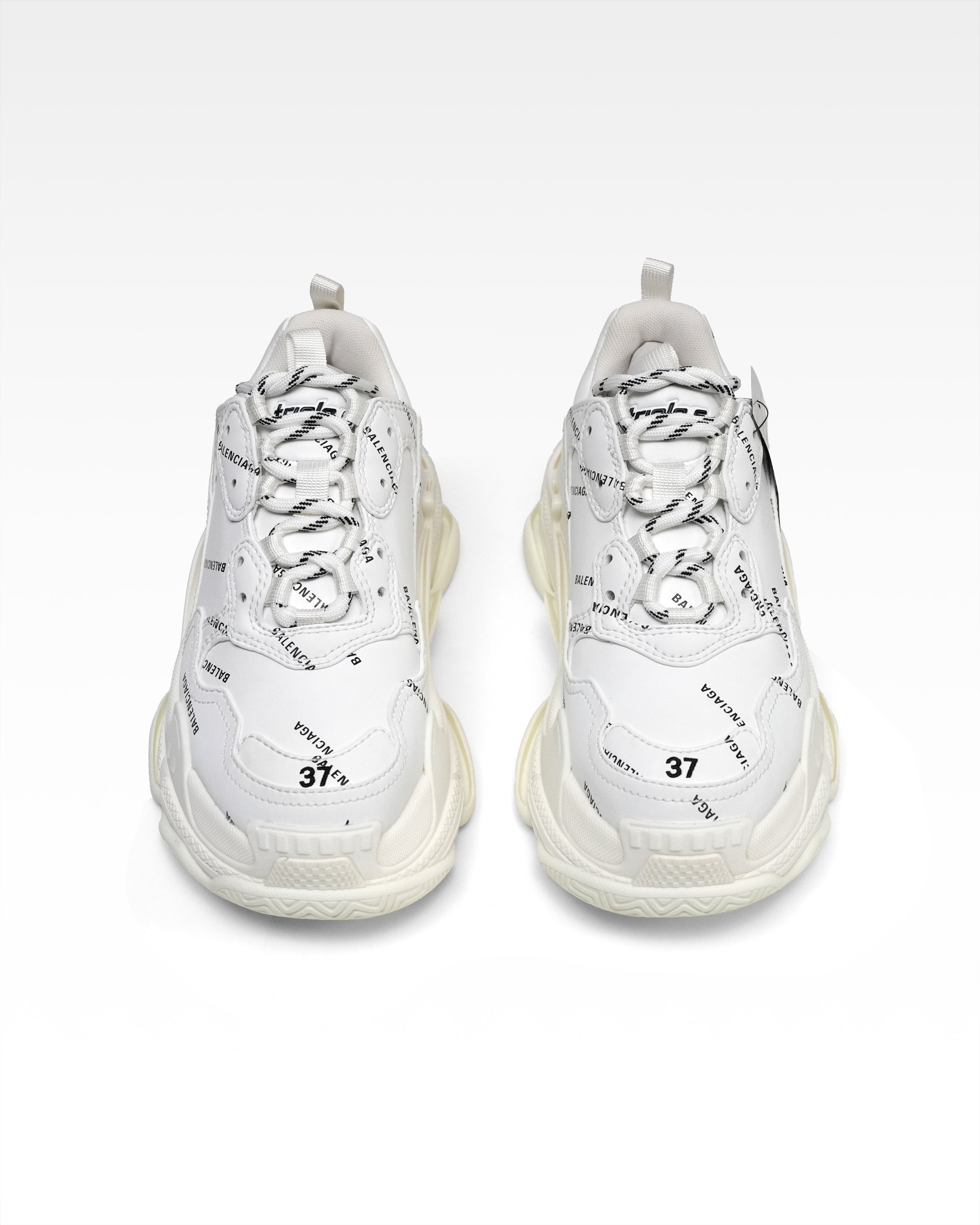 TRIPLE S SNEAKERS LADIES WHITE X BLACK ALL OVER LOGO – SIZE 37