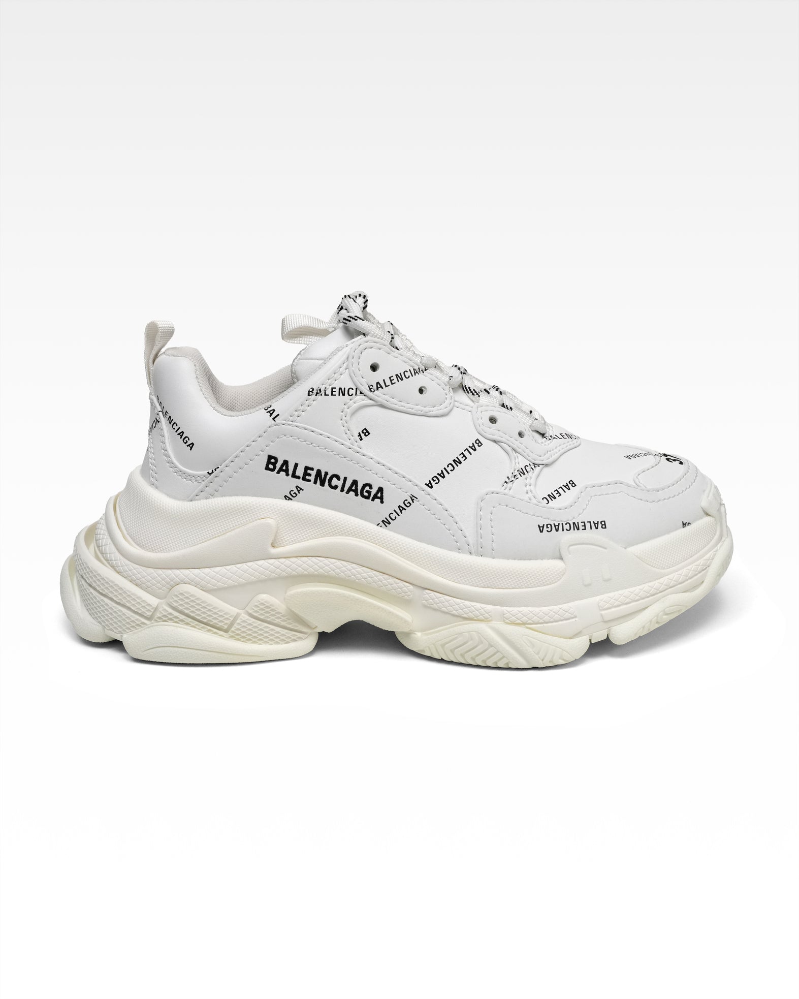 TRIPLE S SNEAKERS LADIES WHITE X BLACK ALL OVER LOGO – SIZE 37