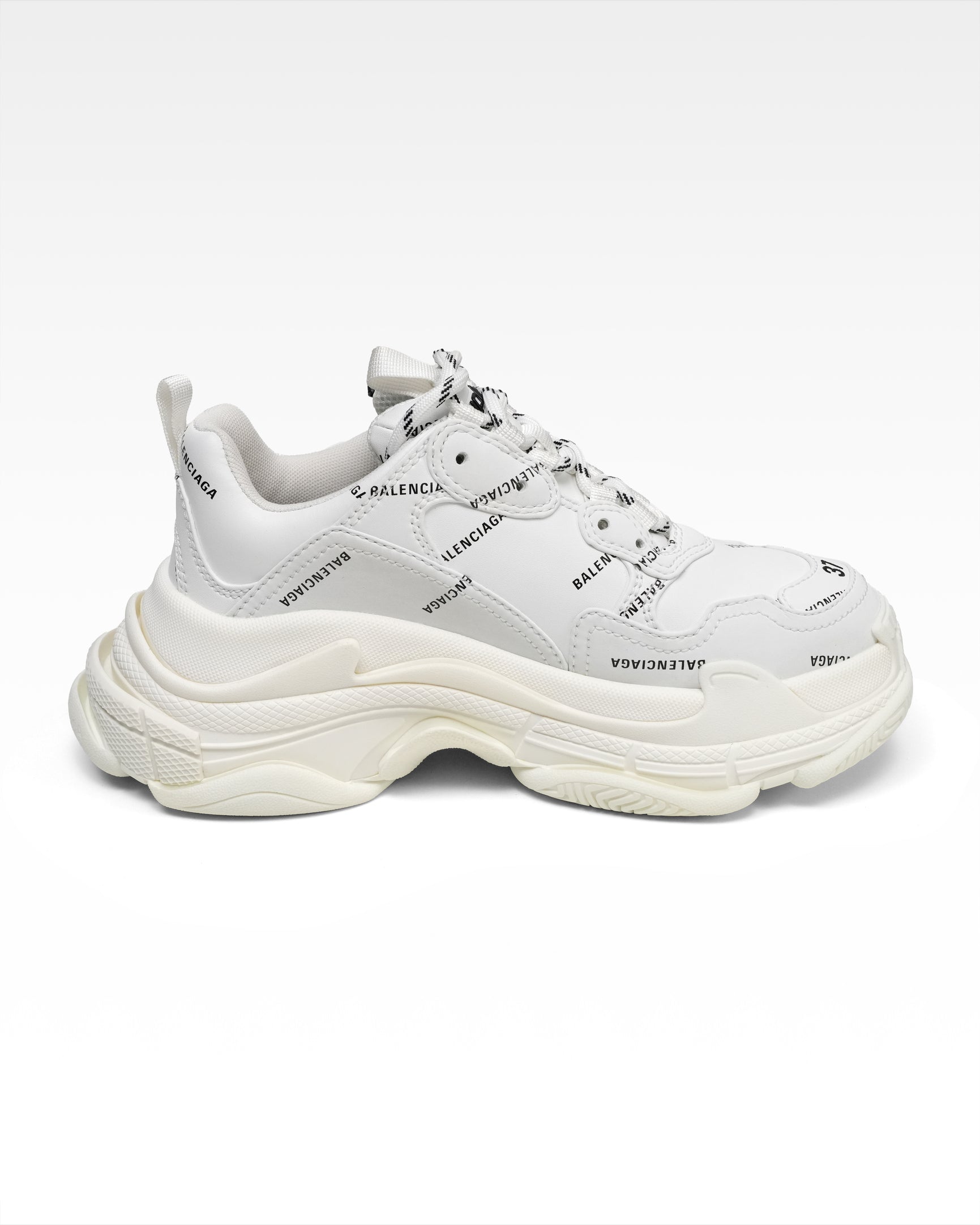 TRIPLE S SNEAKERS LADIES WHITE X BLACK ALL OVER LOGO – SIZE 37