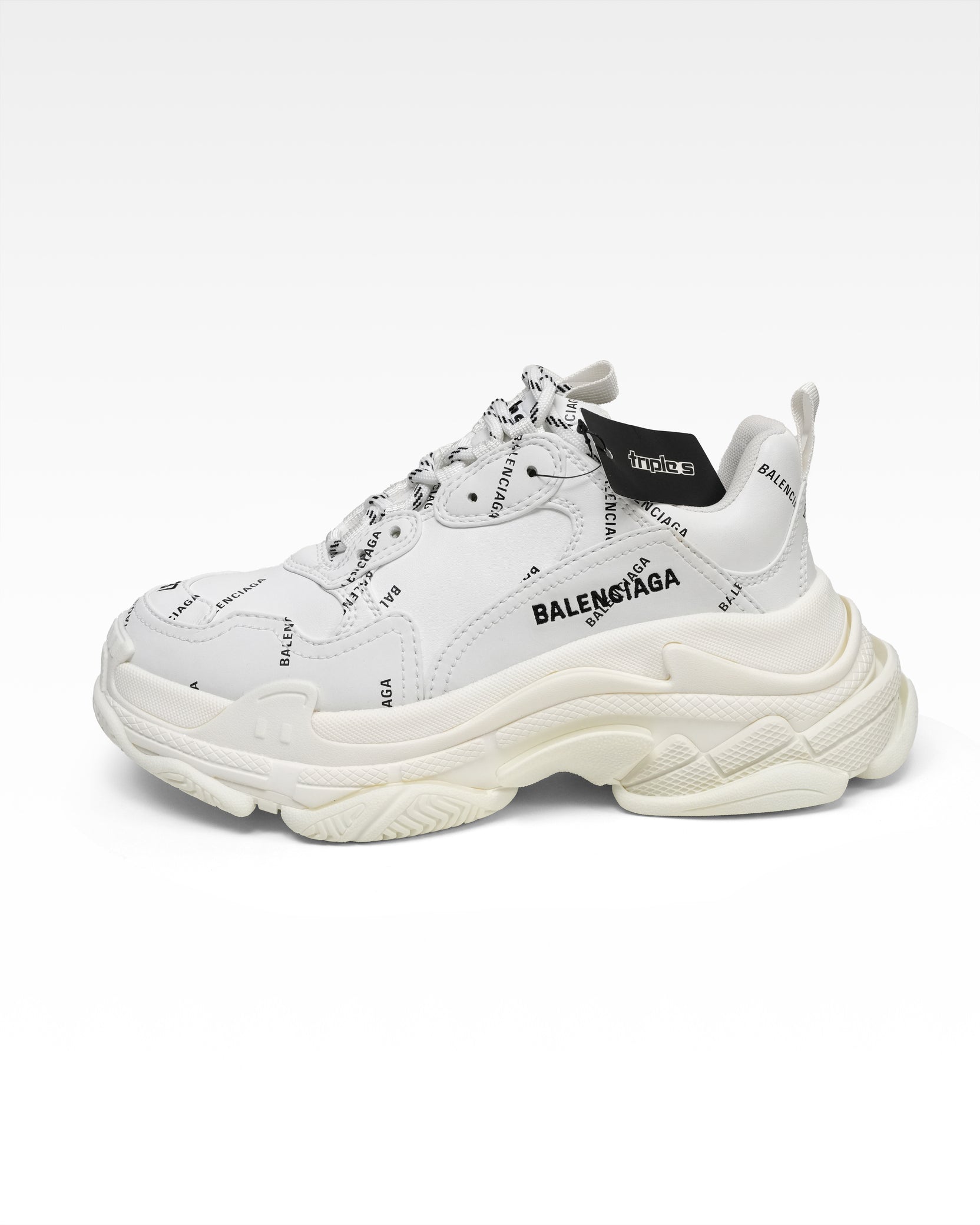 TRIPLE S SNEAKERS LADIES WHITE X BLACK ALL OVER LOGO – SIZE 37