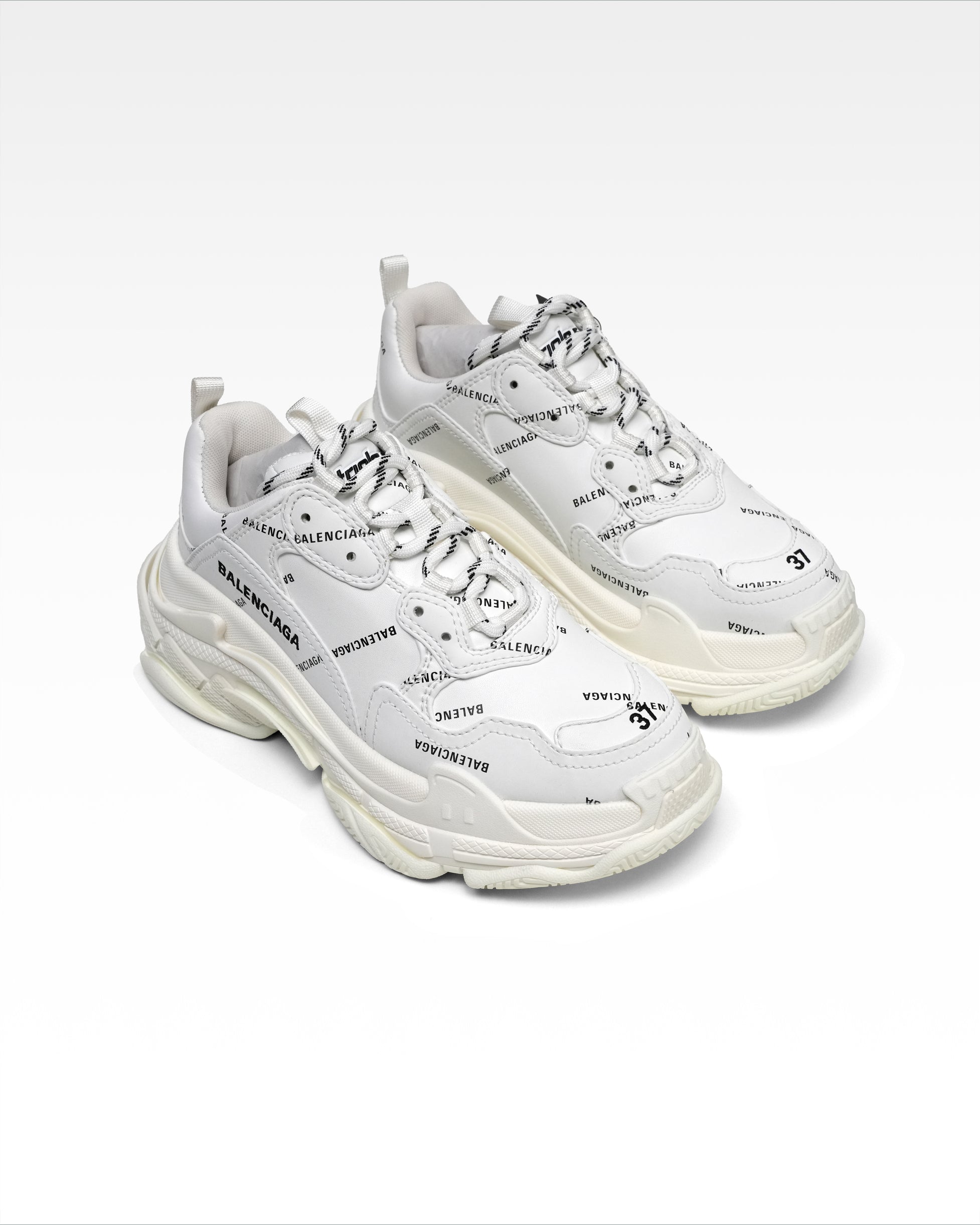 TRIPLE S SNEAKERS LADIES WHITE X BLACK ALL OVER LOGO – SIZE 37