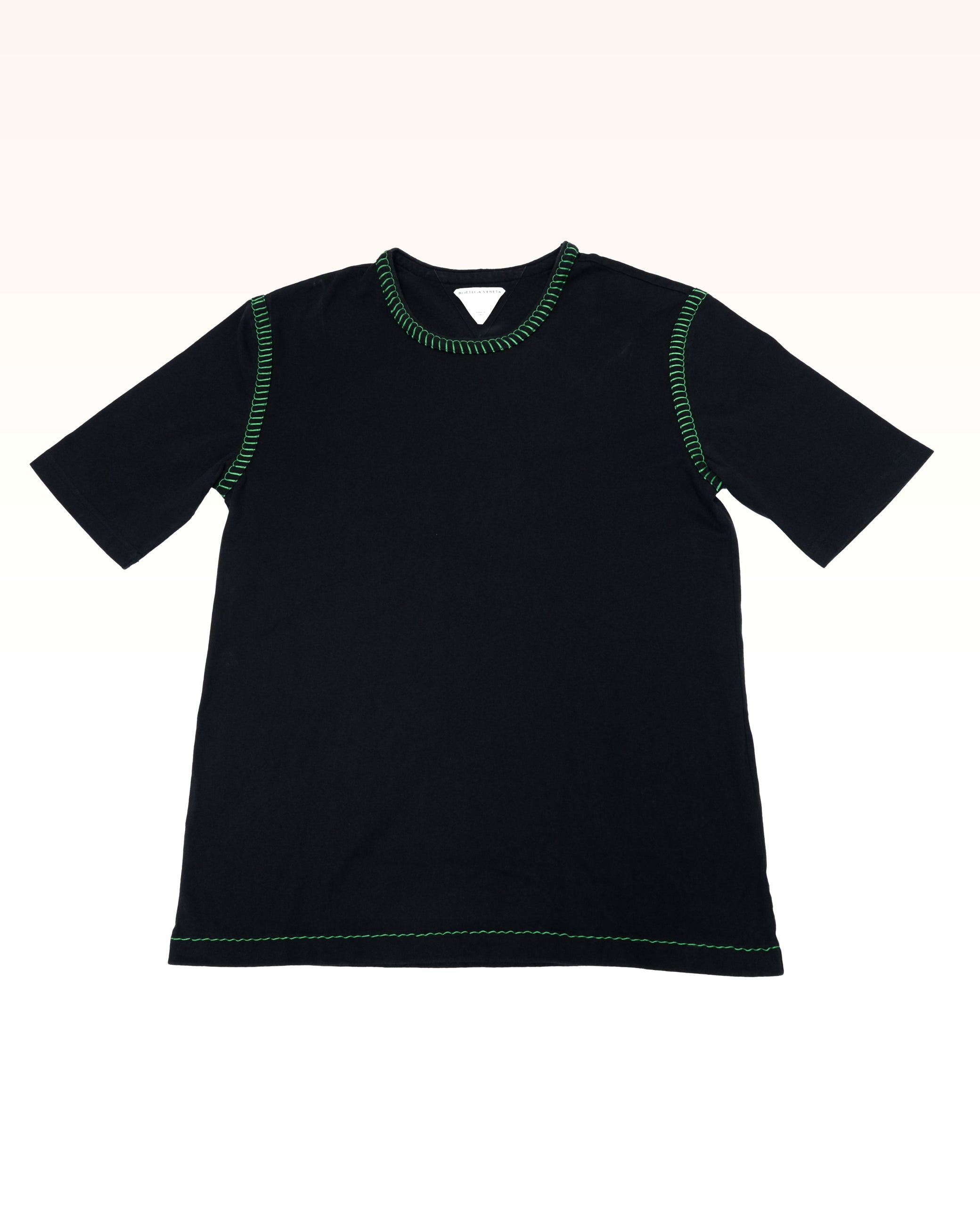 VENETA BLACK COTTON CONTRAST STITCH DETAIL T-SHIRT – SIZE L