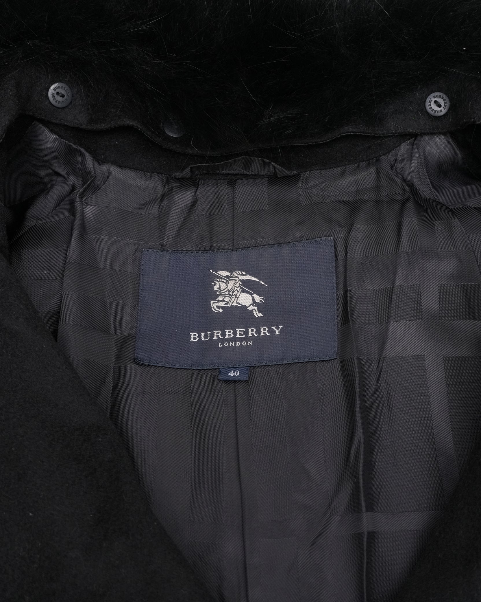 WOOL CASHMERE FOX FUR BELTED COAT BLACK – SIZE 40