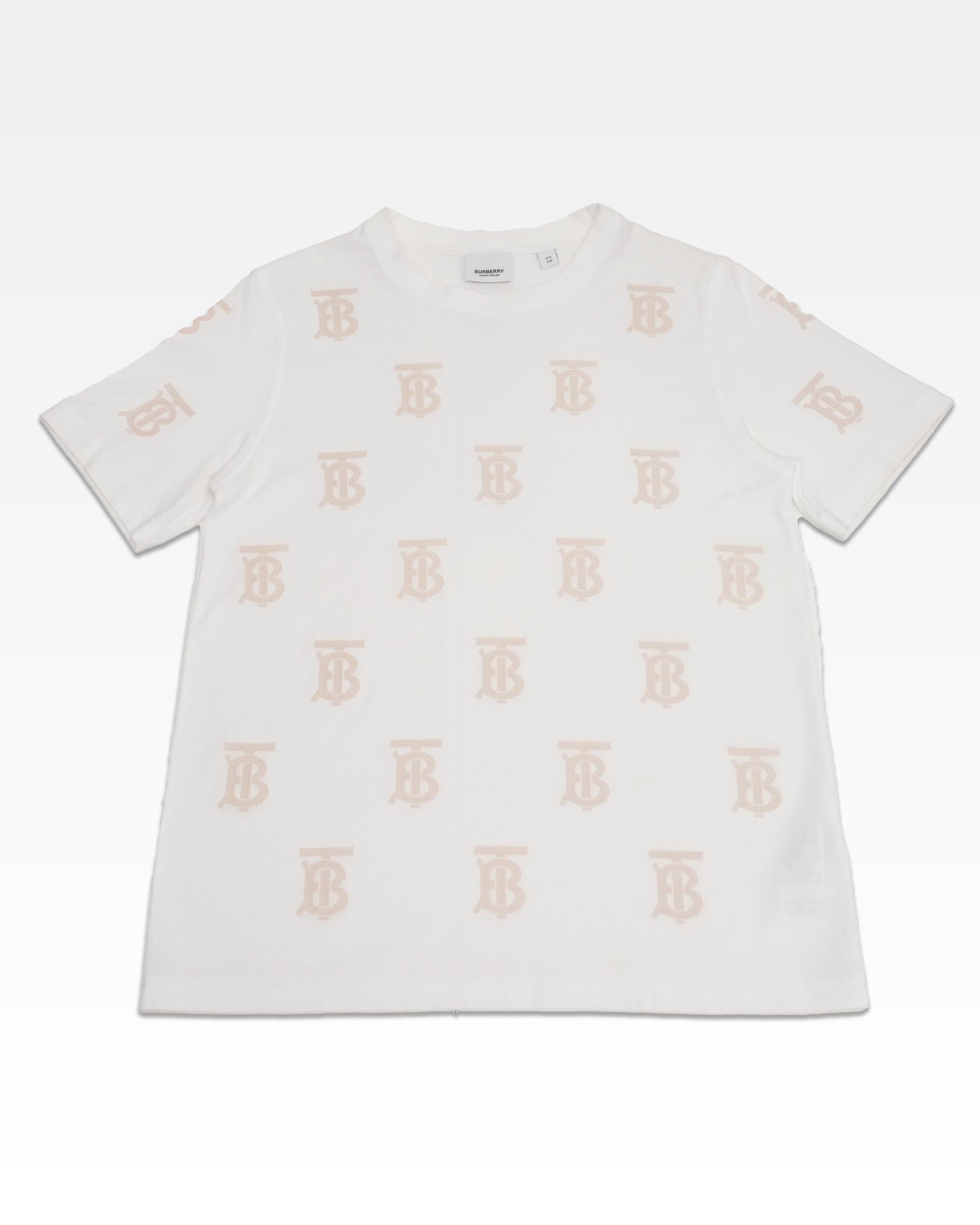TB LOGO WHITE x BEIGE MONOGRAM T-SHIRT - SIZE XS