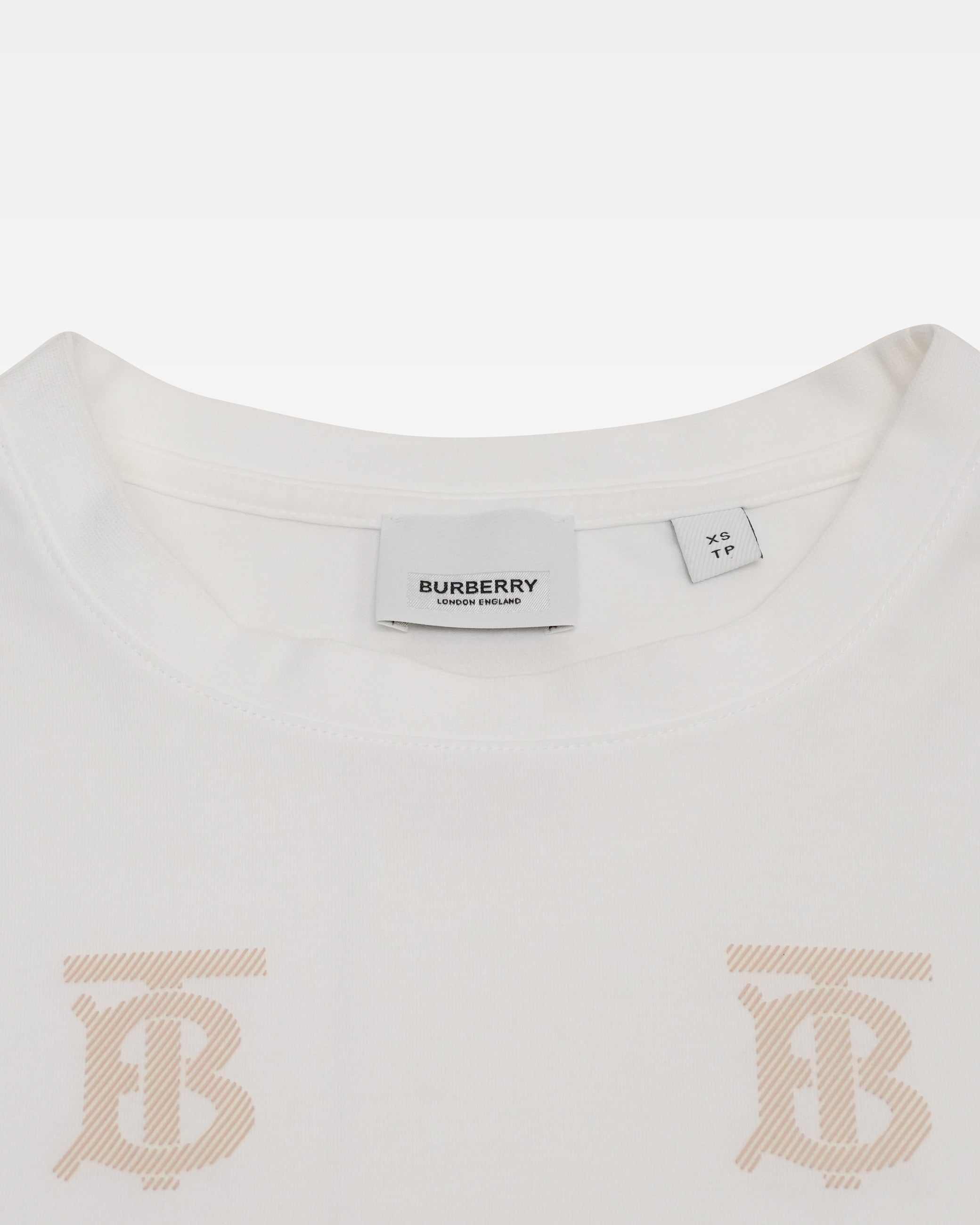 TB LOGO WHITE x BEIGE MONOGRAM T-SHIRT - SIZE XS