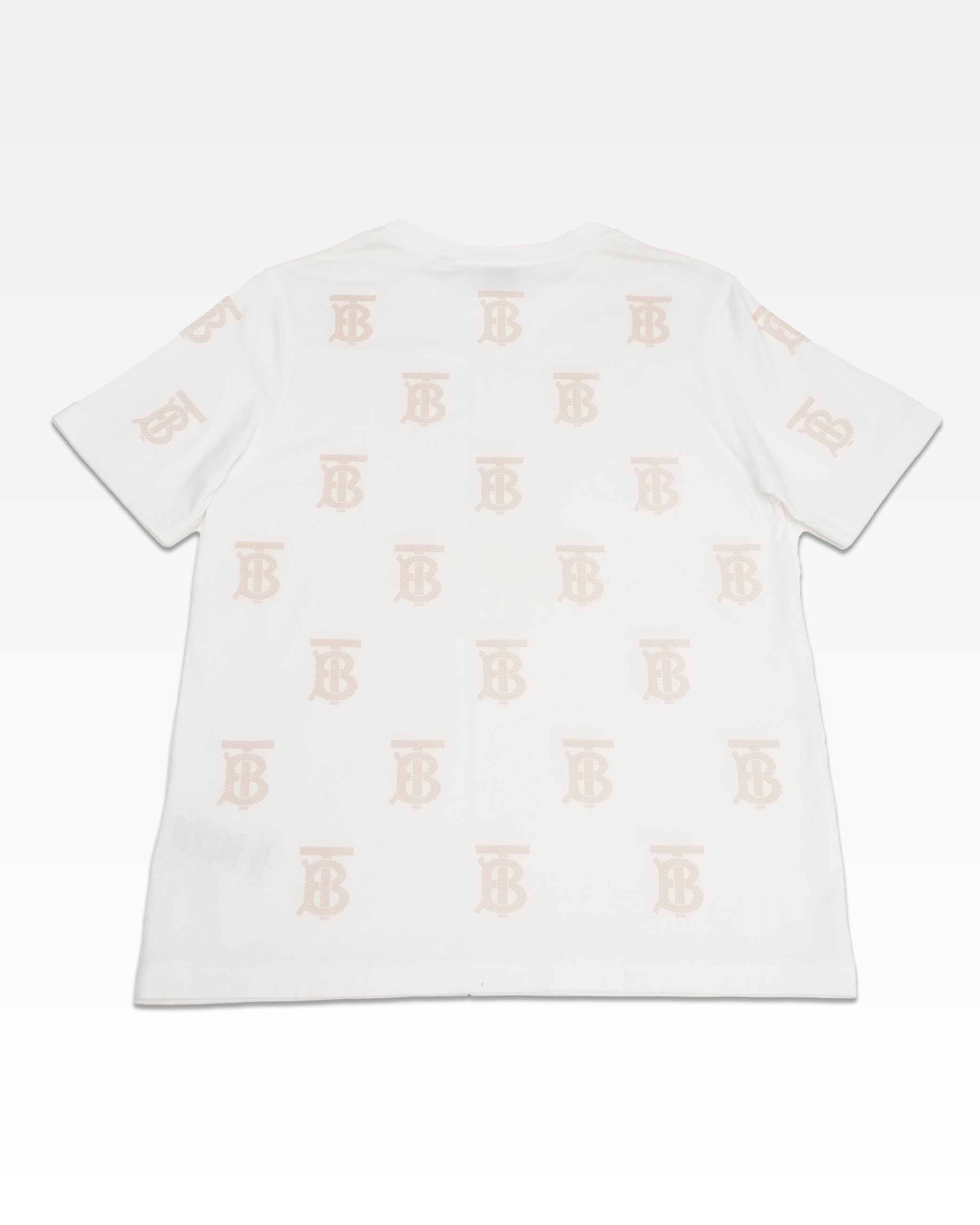 TB LOGO WHITE x BEIGE MONOGRAM T-SHIRT - SIZE XS