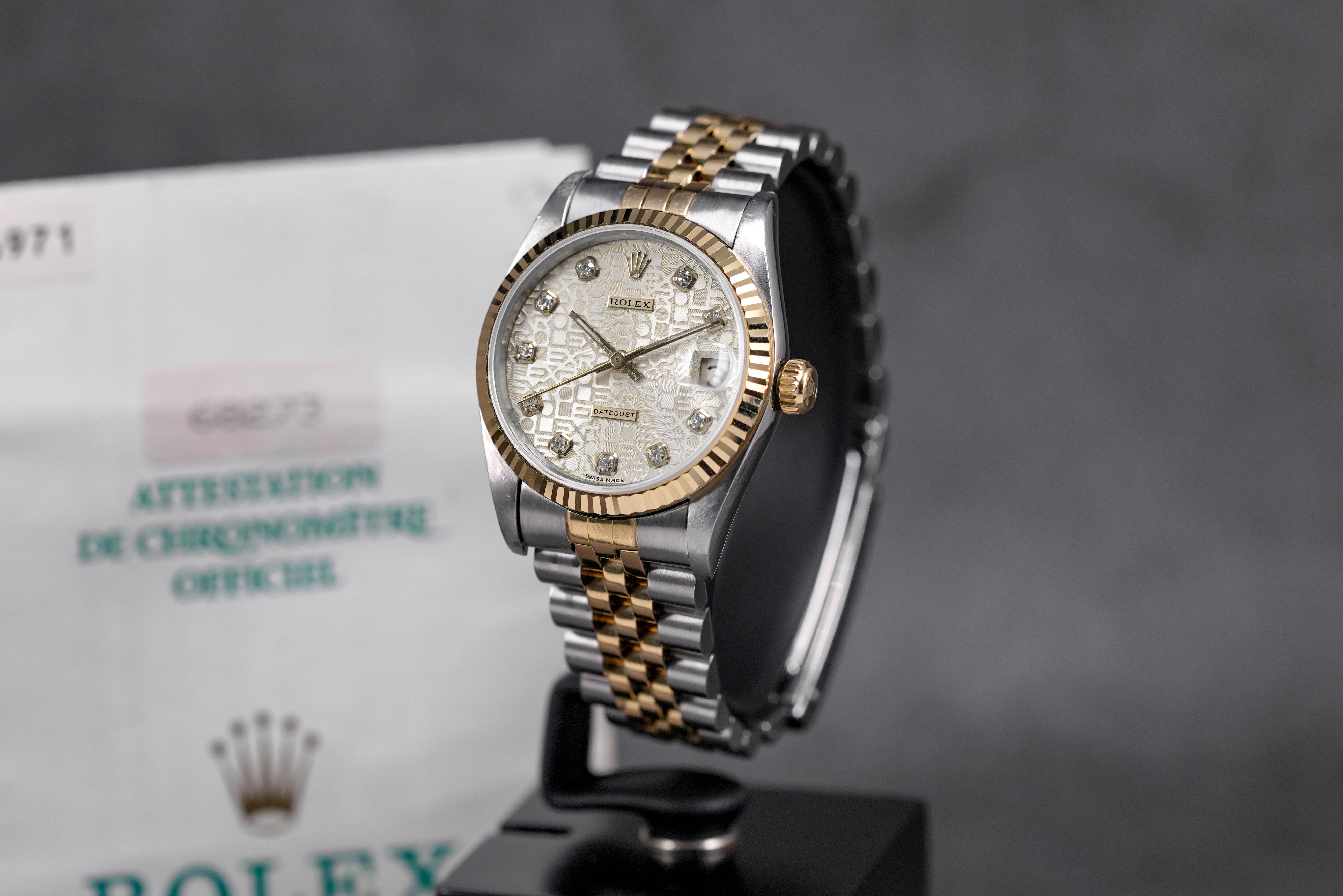 DATEJUST 31MM TWOTONE YELLOWGOLD SILVER COMPUTERIZED DIAMOND DIAL (1994)