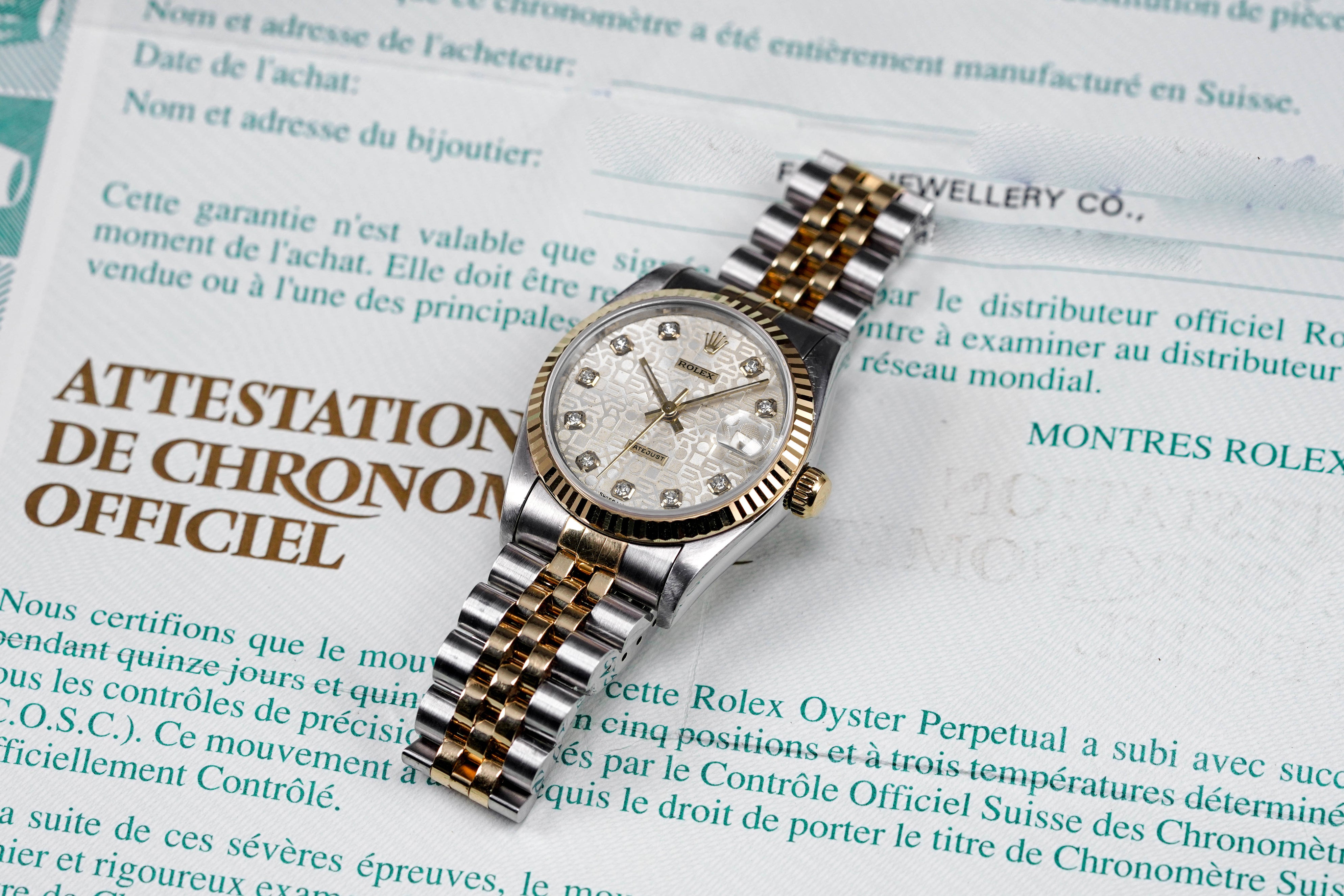 DATEJUST 31MM TWOTONE YELLOWGOLD SILVER COMPUTERIZED DIAMOND DIAL (1994)