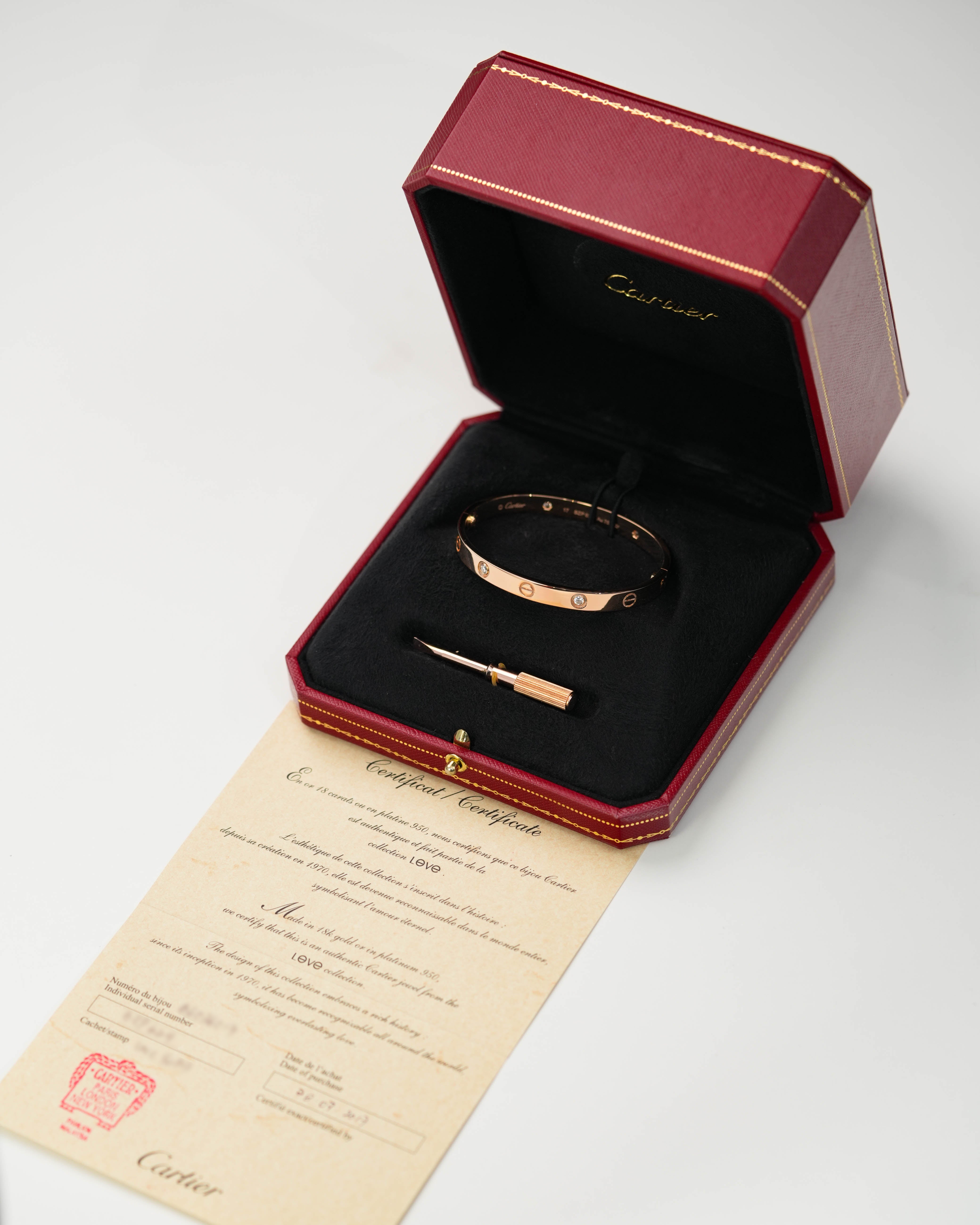 LOVE BRACELET 18K ROSEGOLD WITH 4 DIAMONDS (2017) - SIZE 17