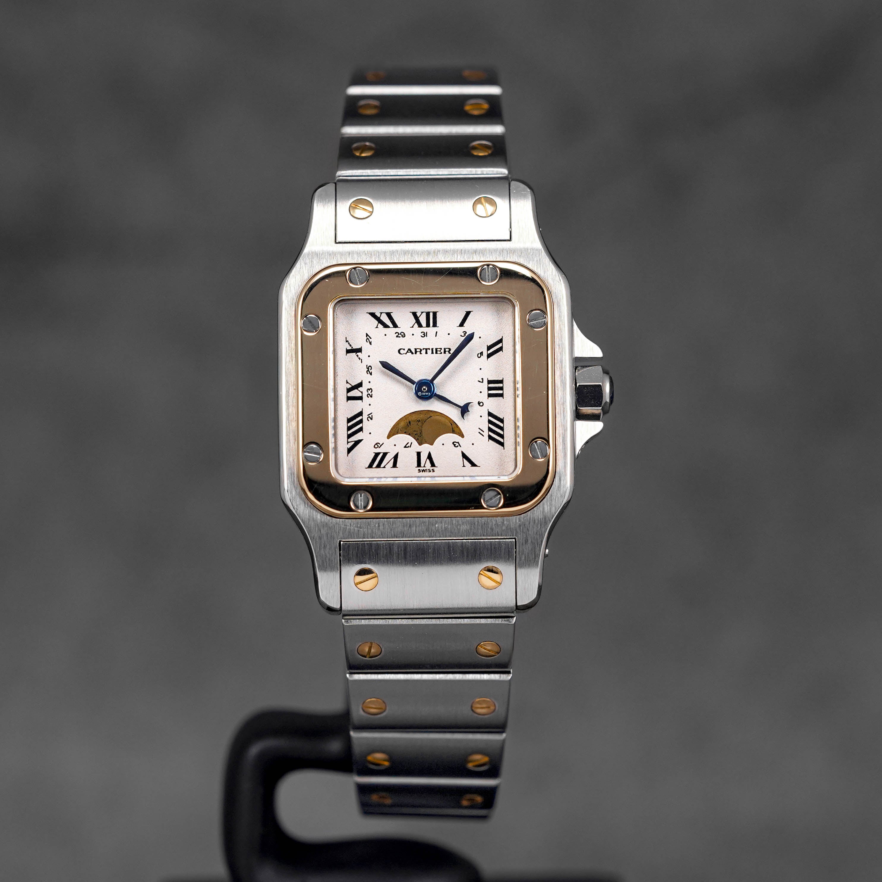SANTOS GALBEE TWOTONE YELLOWGOLD S MOONPHASE SILVER DIAL (WATCH ONLY)