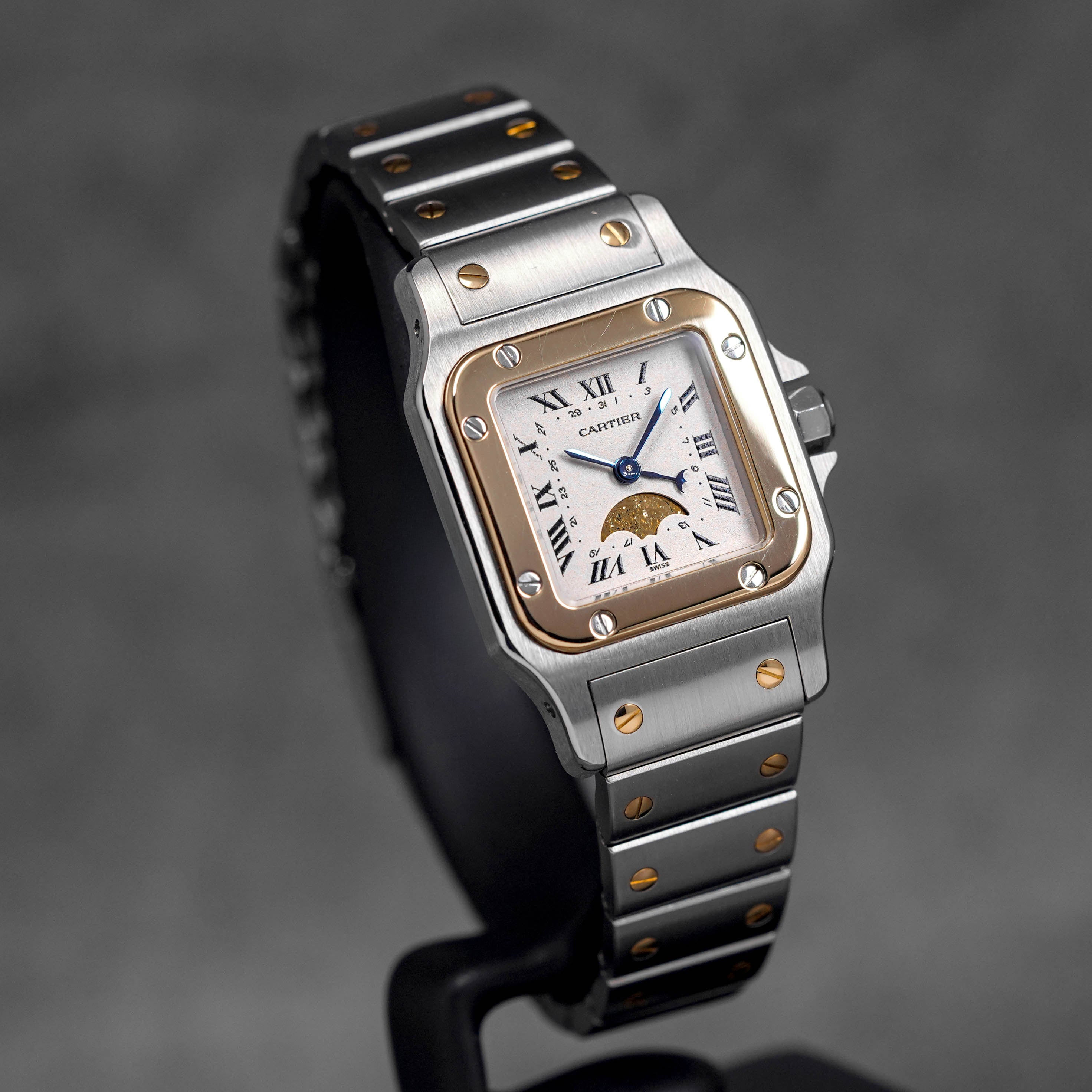 SANTOS GALBEE TWOTONE YELLOWGOLD S MOONPHASE SILVER DIAL (WATCH ONLY)