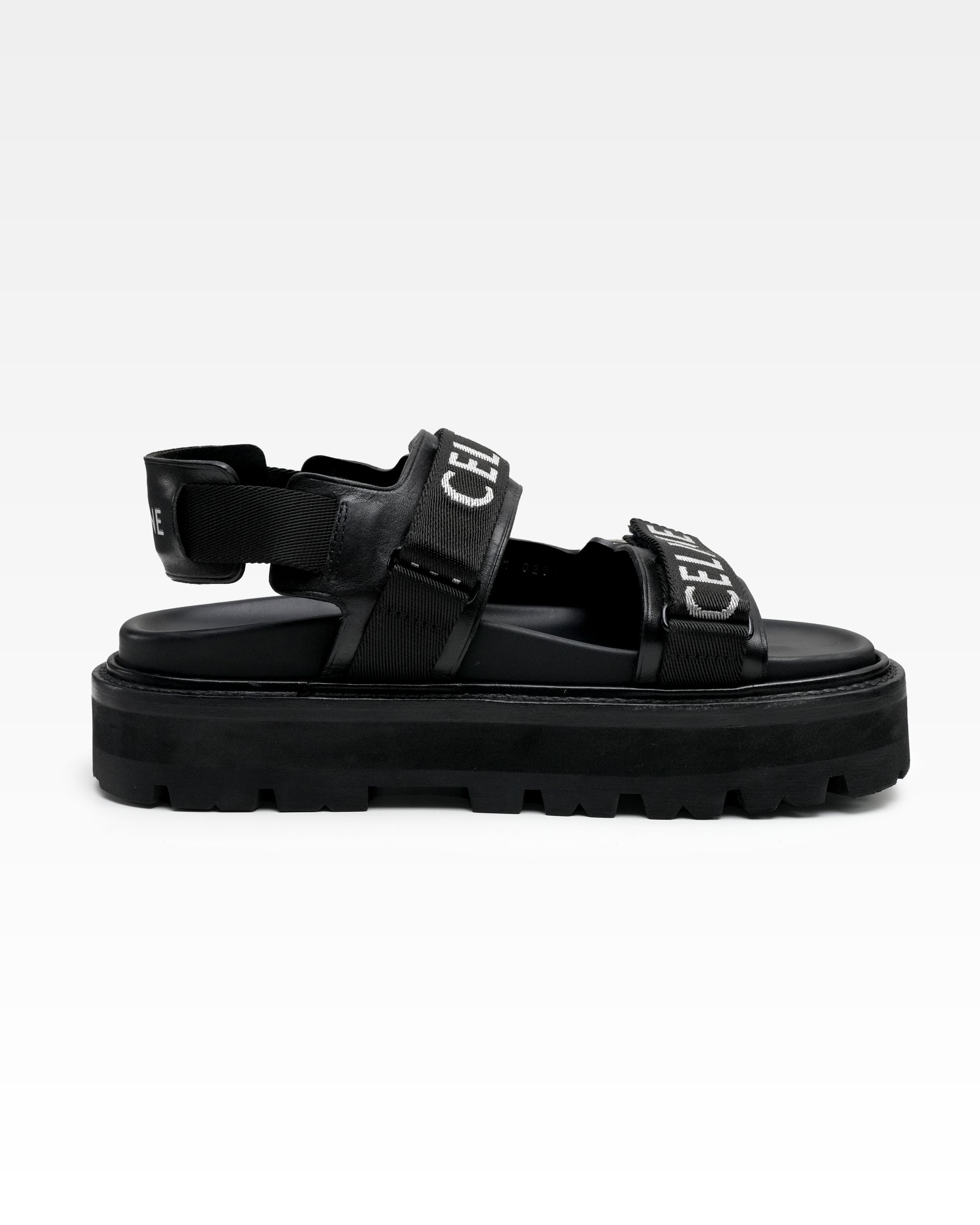 HEDI PERIOD LEATHER X FABRIC SANDALS BLACK X WHITE LOGO VELCRO STRAP – SIZE 37