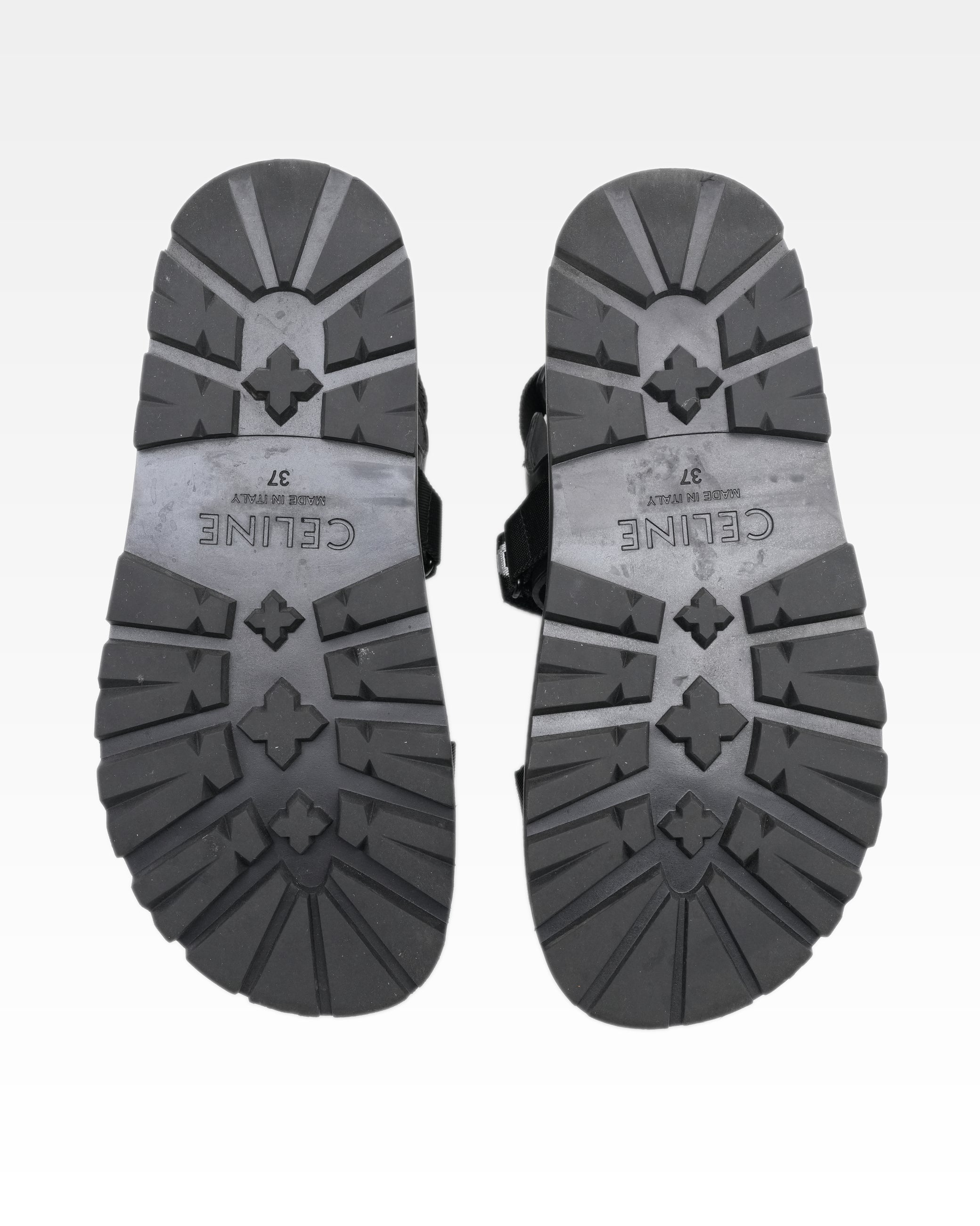 HEDI PERIOD LEATHER X FABRIC SANDALS BLACK X WHITE LOGO VELCRO STRAP – SIZE 37