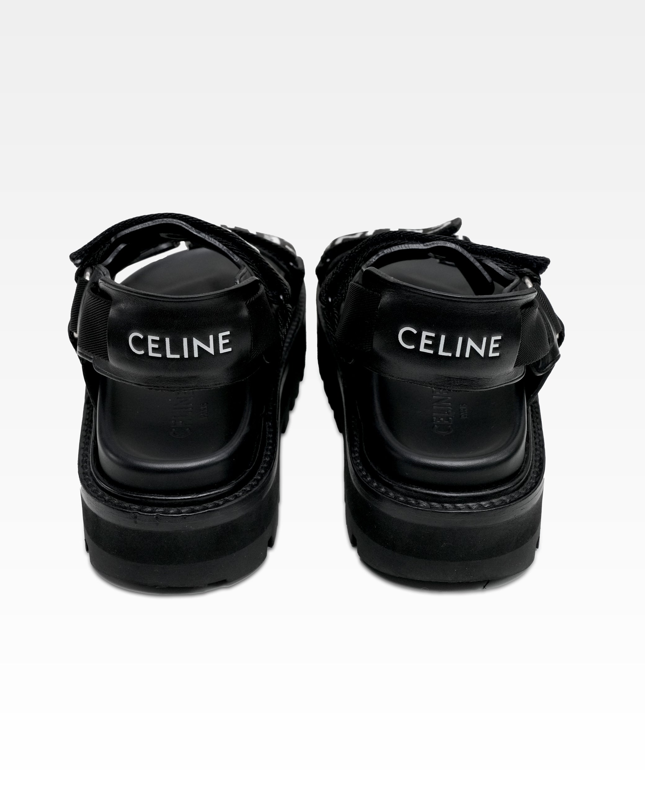 HEDI PERIOD LEATHER X FABRIC SANDALS BLACK X WHITE LOGO VELCRO STRAP – SIZE 37