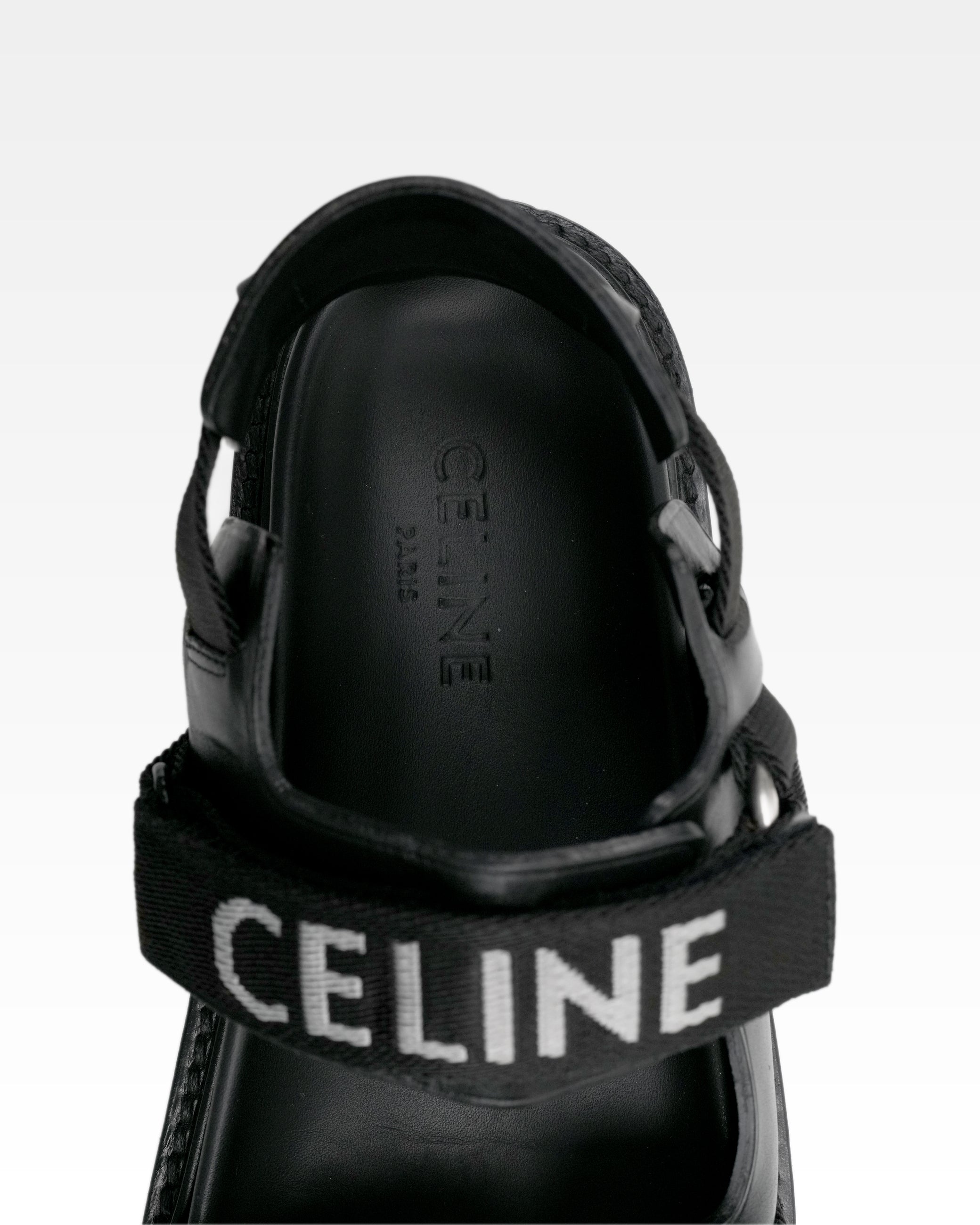 HEDI PERIOD LEATHER X FABRIC SANDALS BLACK X WHITE LOGO VELCRO STRAP – SIZE 37