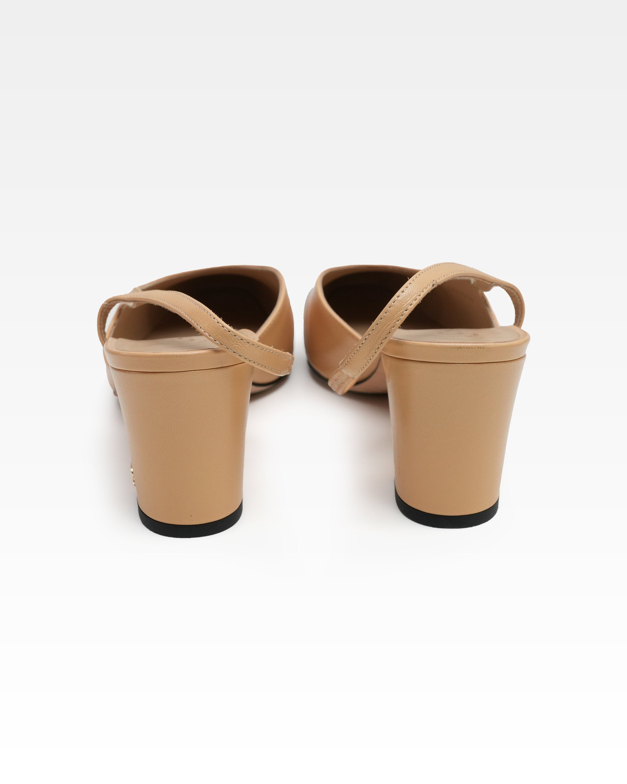 COCO MARK LEATHER STRAP PUMPS LADIES BLACK & BEIGE (40C)