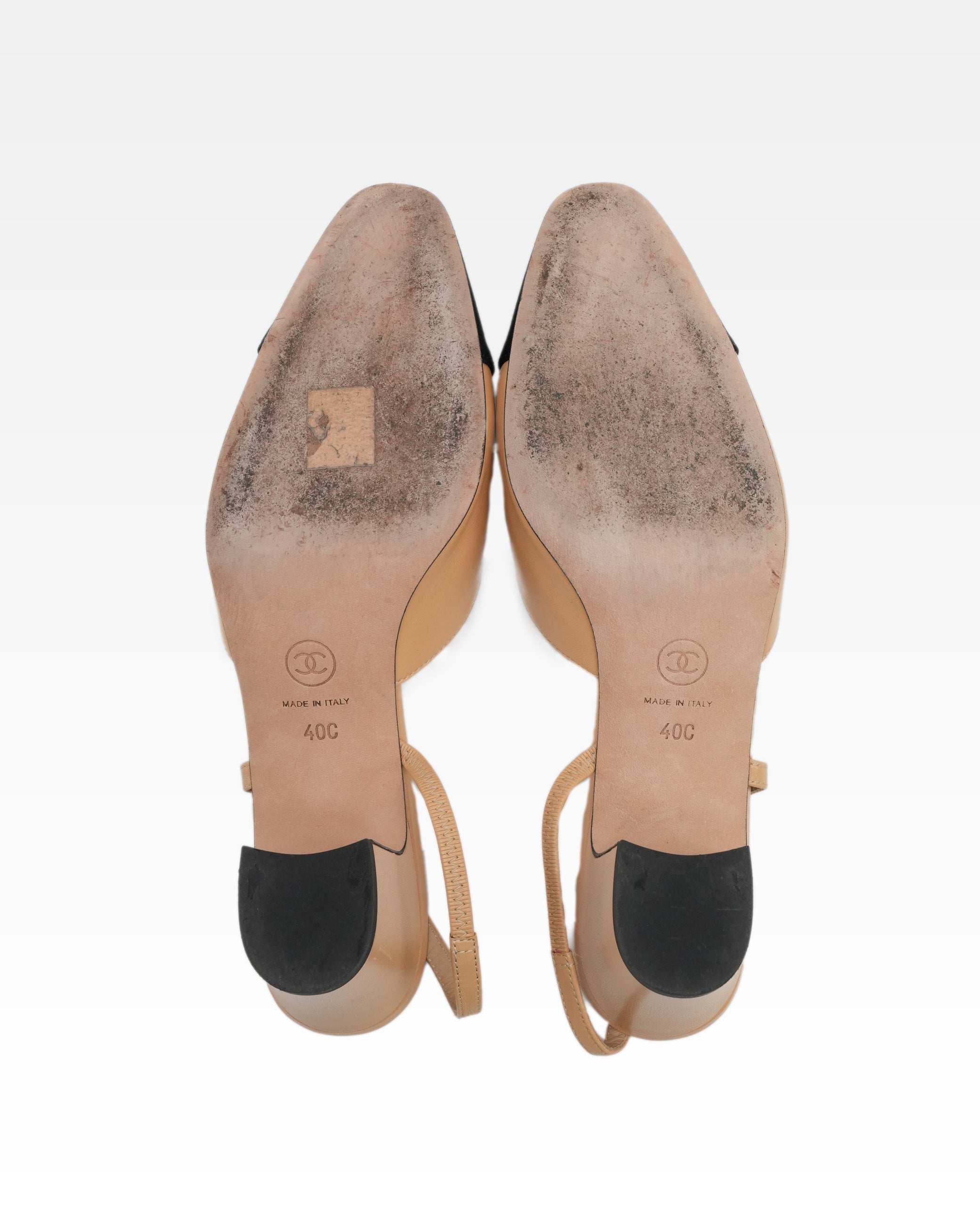 COCO MARK LEATHER STRAP PUMPS LADIES BLACK & BEIGE (40C)