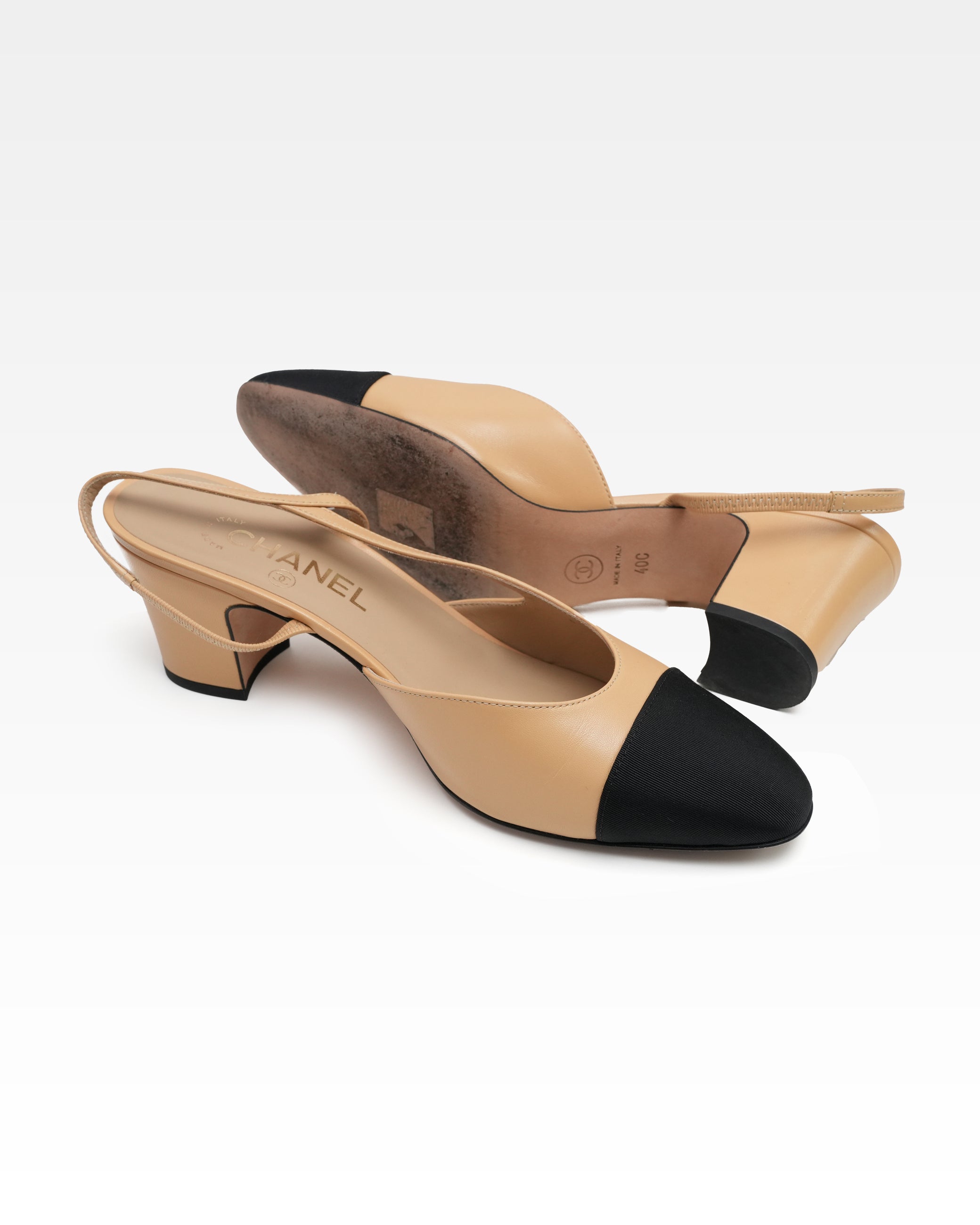 COCO MARK LEATHER STRAP PUMPS LADIES BLACK & BEIGE (40C)