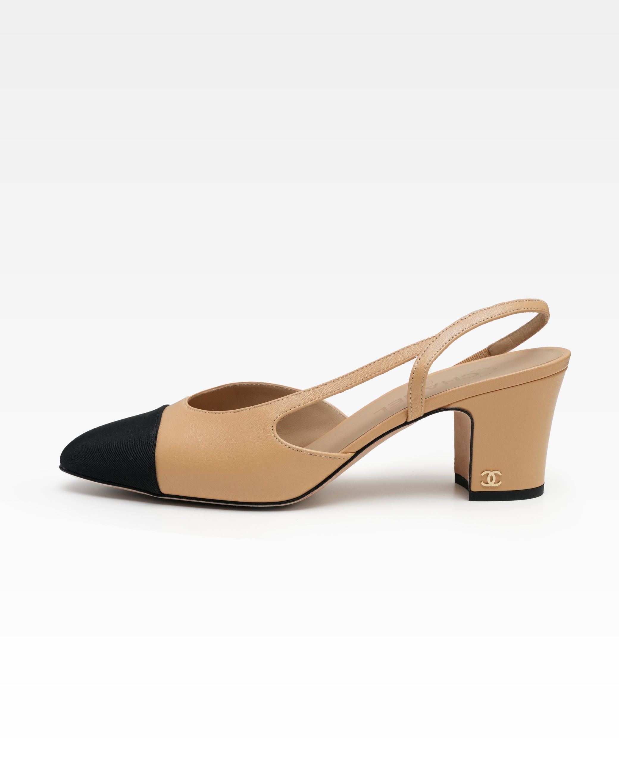COCO MARK LEATHER STRAP PUMPS LADIES BLACK & BEIGE (40C)