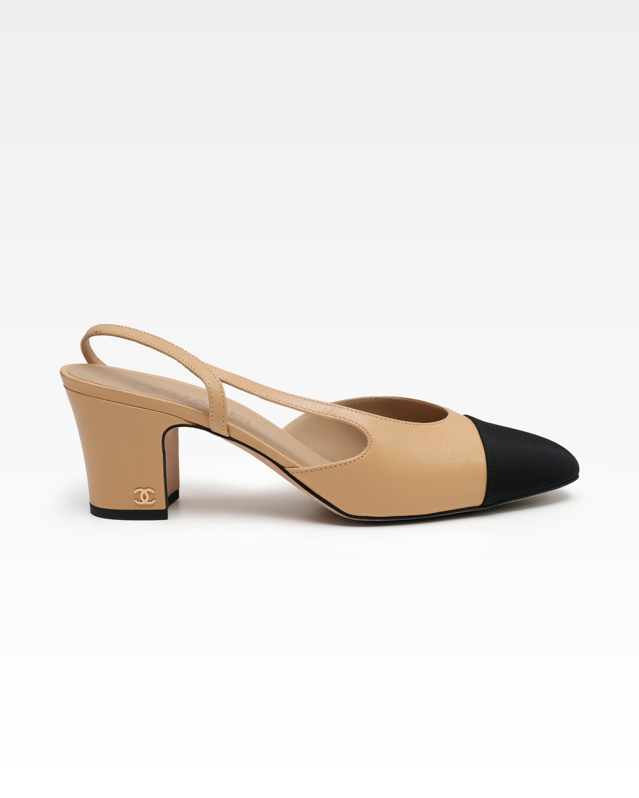 COCO MARK LEATHER STRAP PUMPS LADIES BLACK & BEIGE (40C)