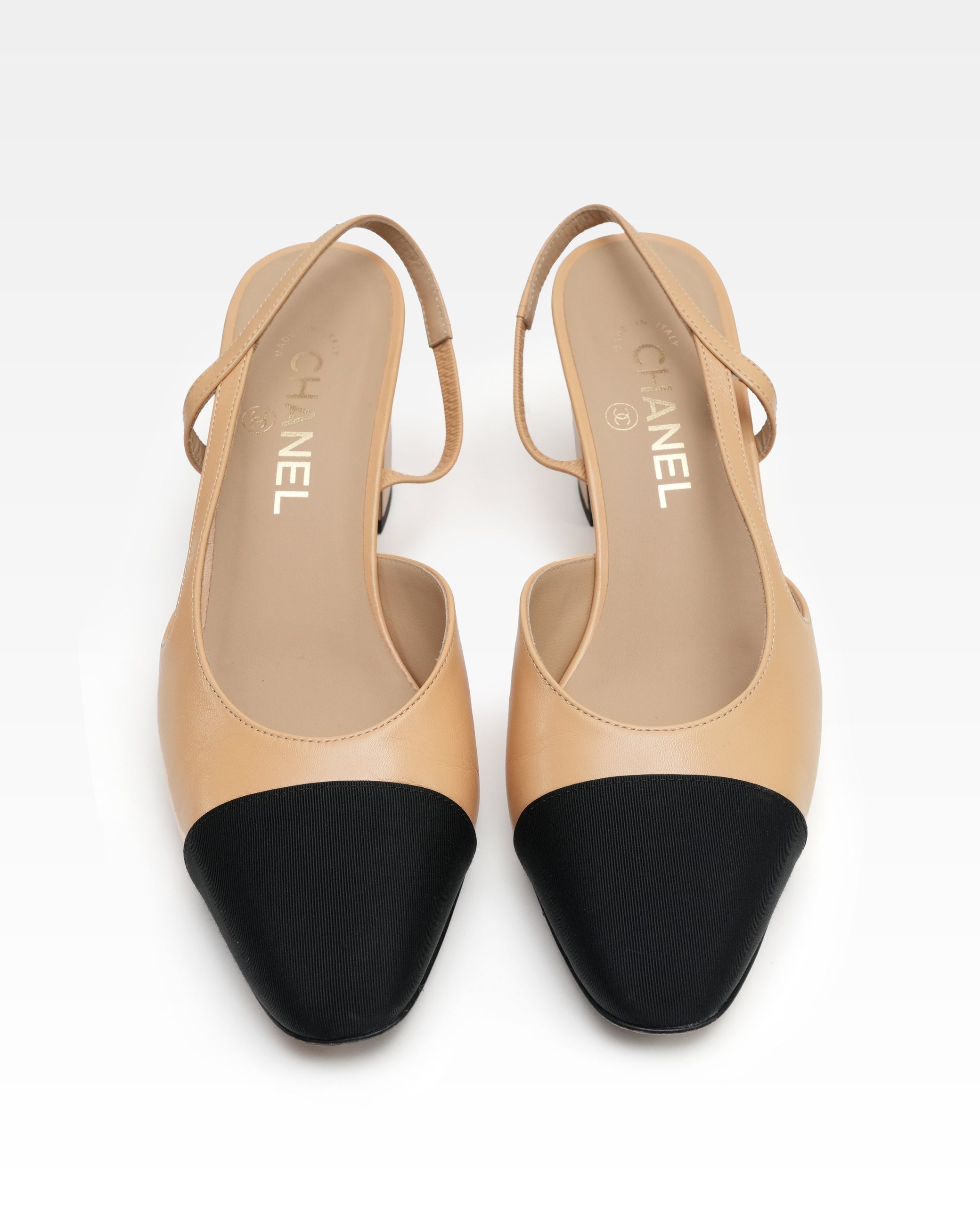 COCO MARK LEATHER STRAP PUMPS LADIES BLACK & BEIGE (40C)