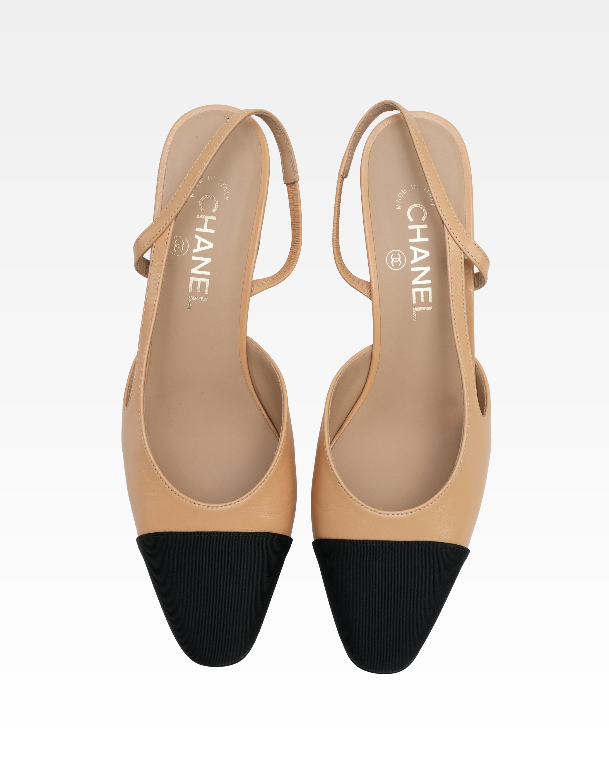 COCO MARK LEATHER STRAP PUMPS LADIES BLACK & BEIGE (40C)