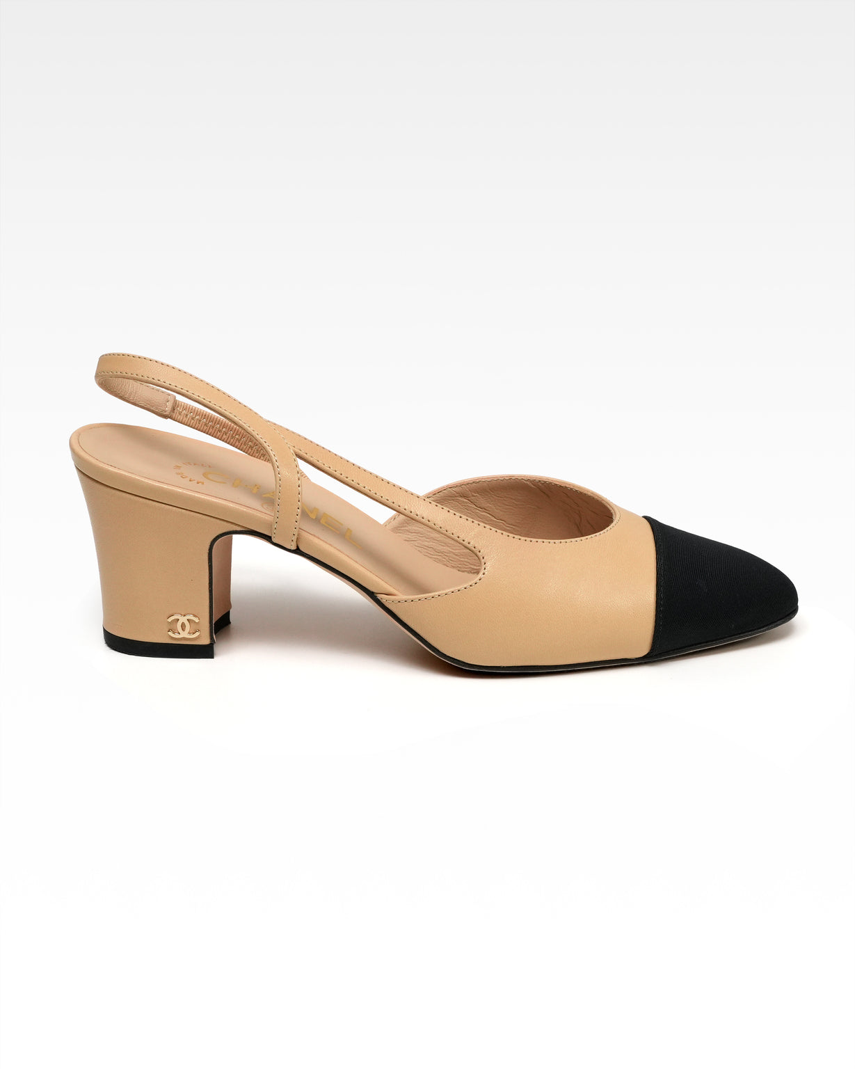 COCO MARK LEATHER STRAP PUMPS LADIES BLACK X BEIGE (36.5C)