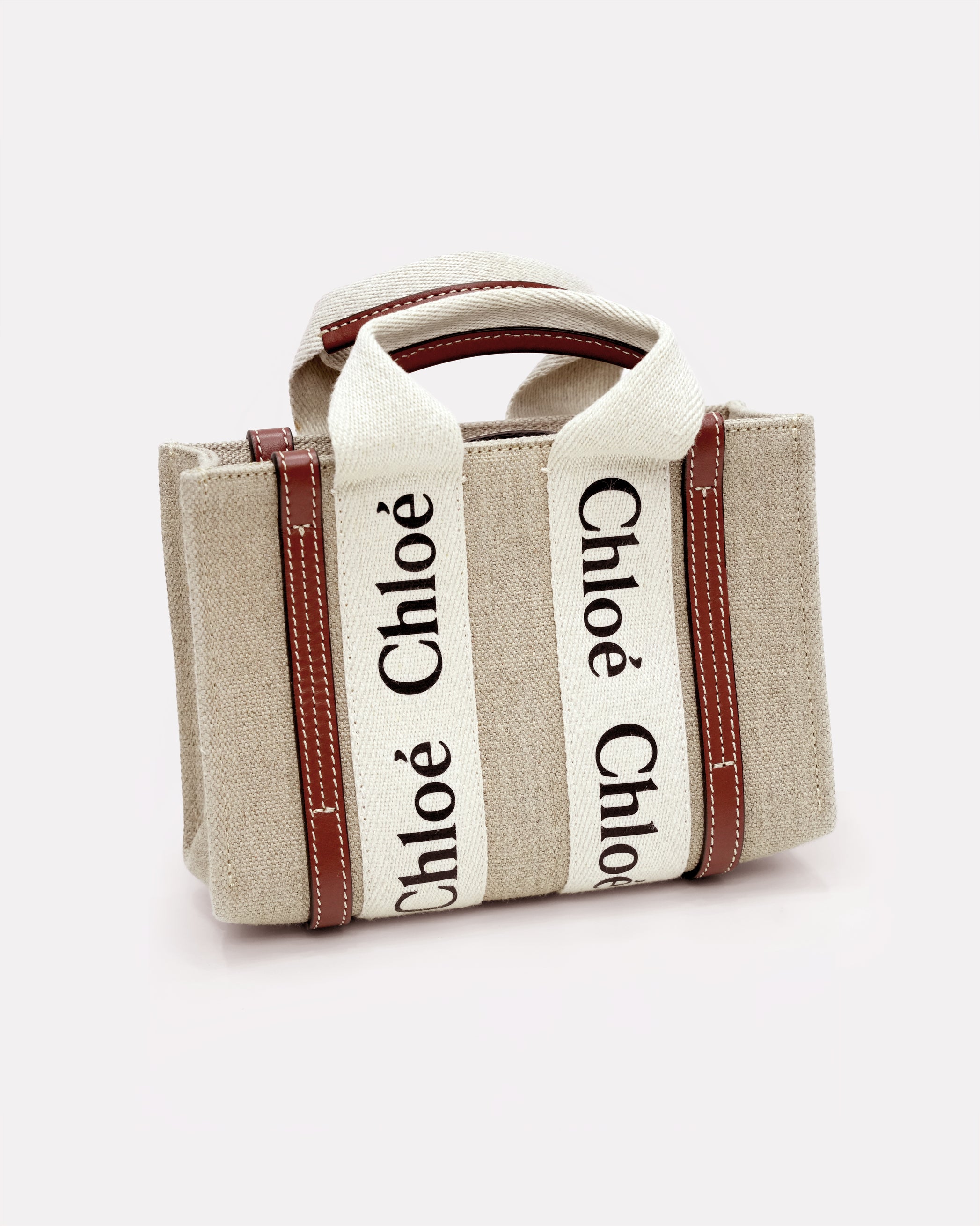 WOODY MINI BEIGE x BROWN HANDBAG CANVAS x LEATHER