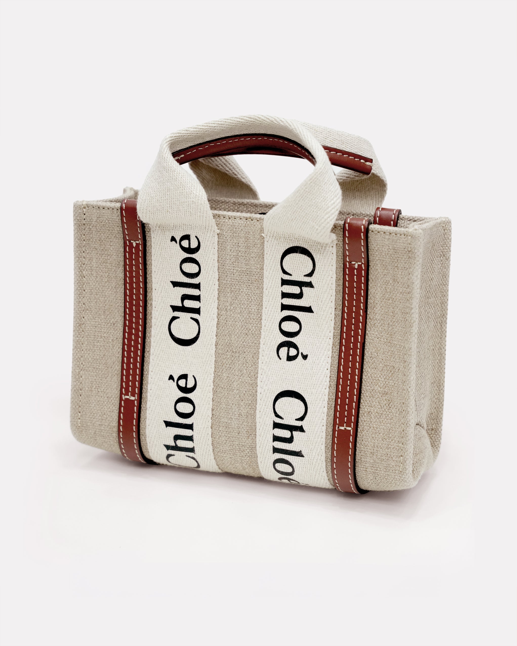 WOODY MINI BEIGE x BROWN HANDBAG CANVAS x LEATHER