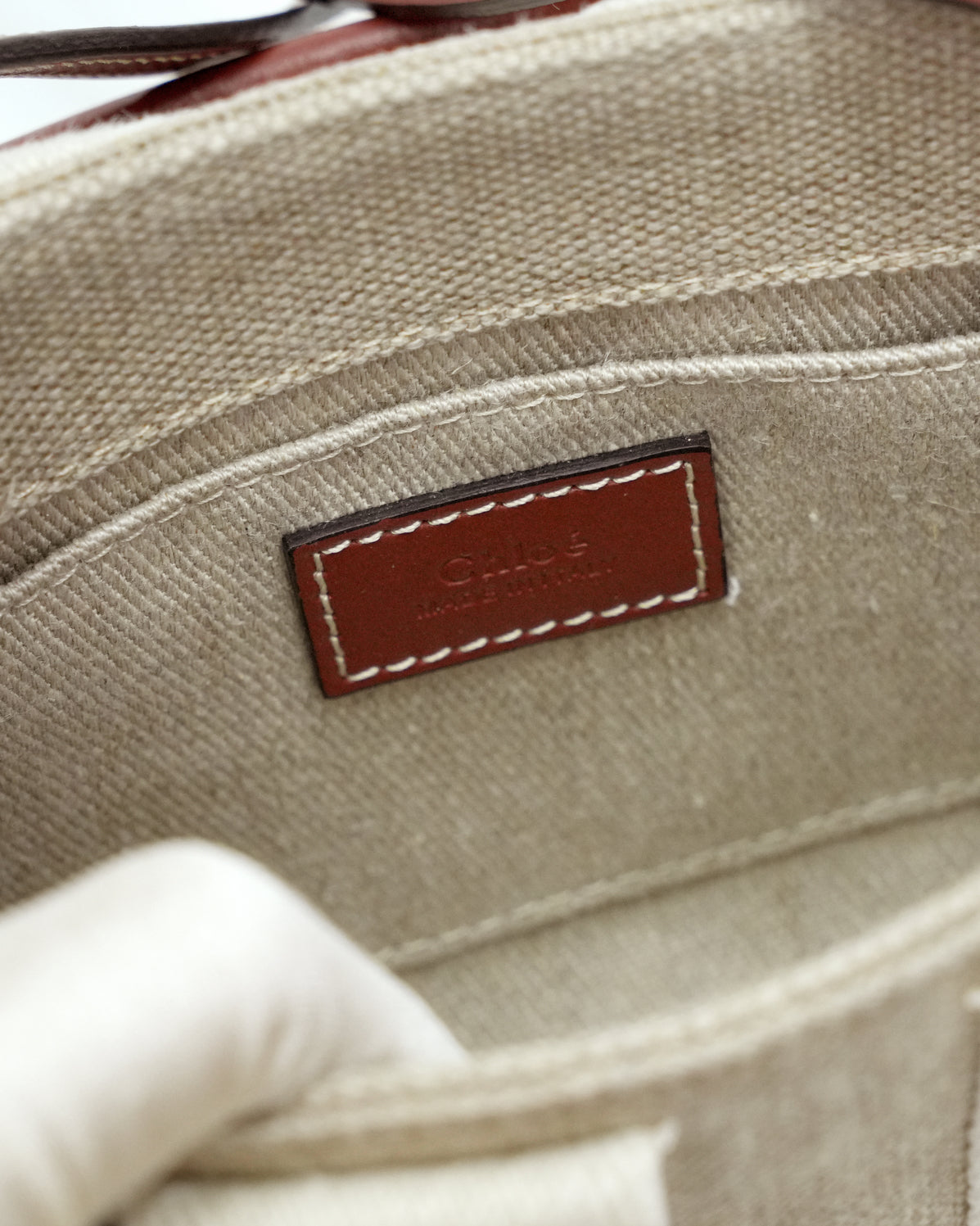 WOODY MINI BEIGE x BROWN HANDBAG CANVAS x LEATHER