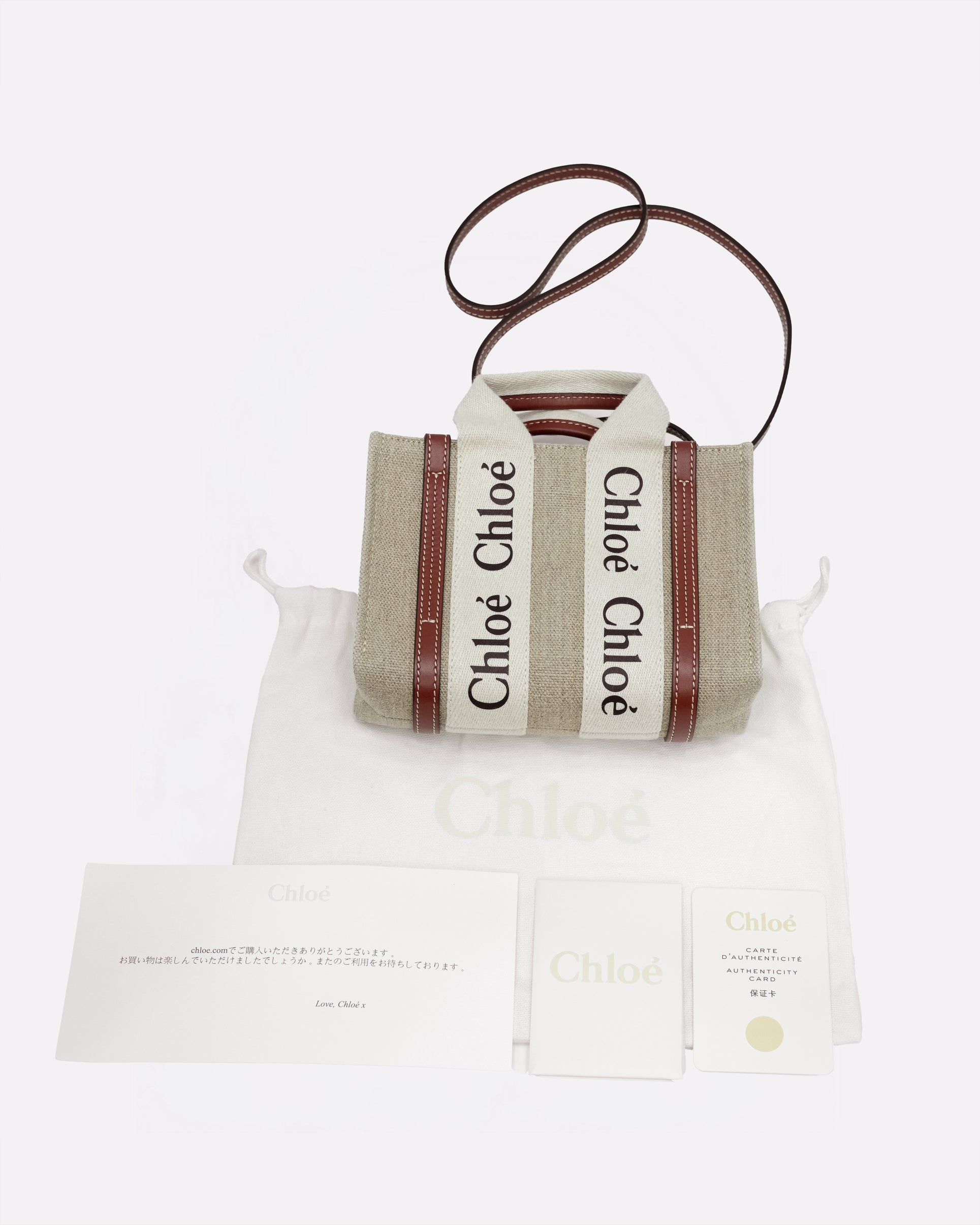 WOODY MINI BEIGE x BROWN HANDBAG CANVAS x LEATHER