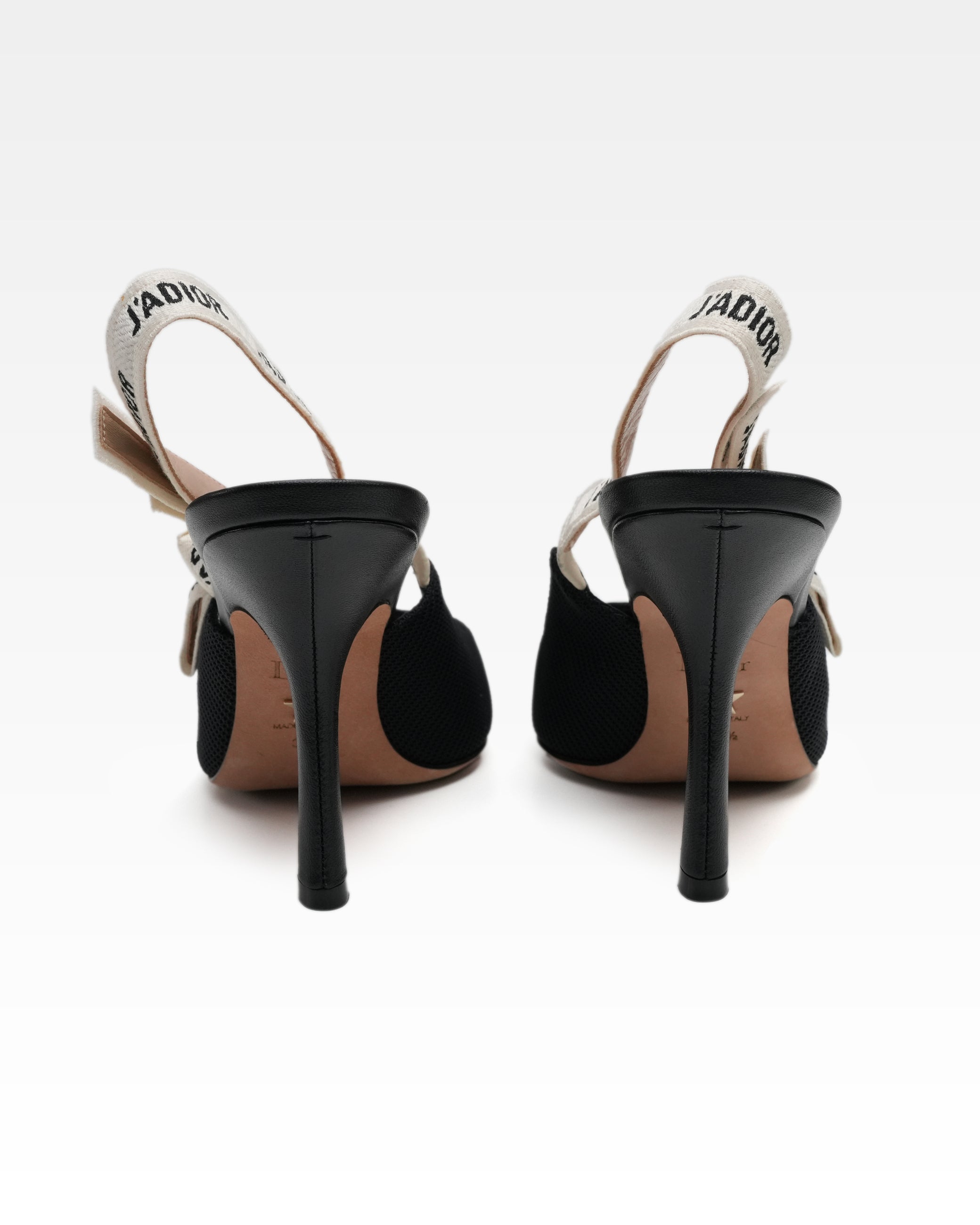 J’ADIOR LEATHER X FABRIC STRAP SLINGBACK PUMPS BLACK - SIZE 39.5
