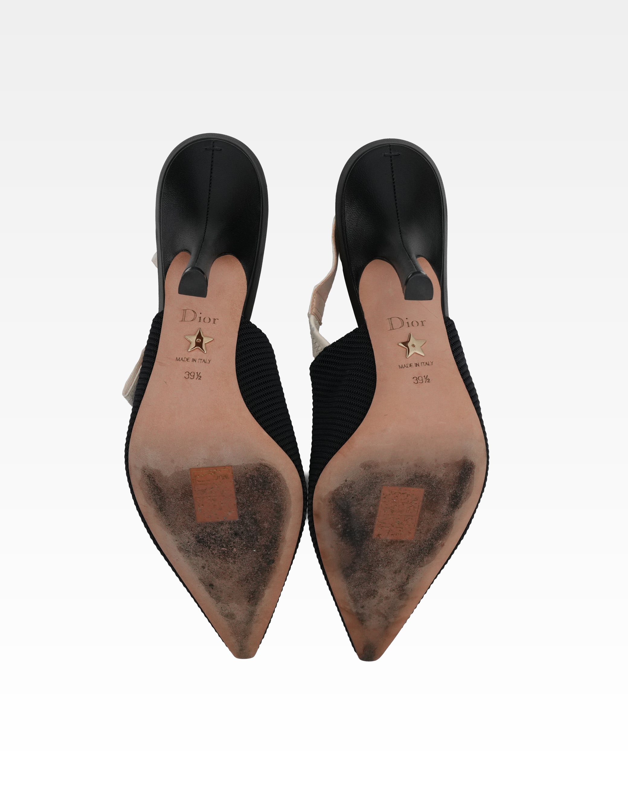 J’ADIOR LEATHER X FABRIC STRAP SLINGBACK PUMPS BLACK - SIZE 39.5