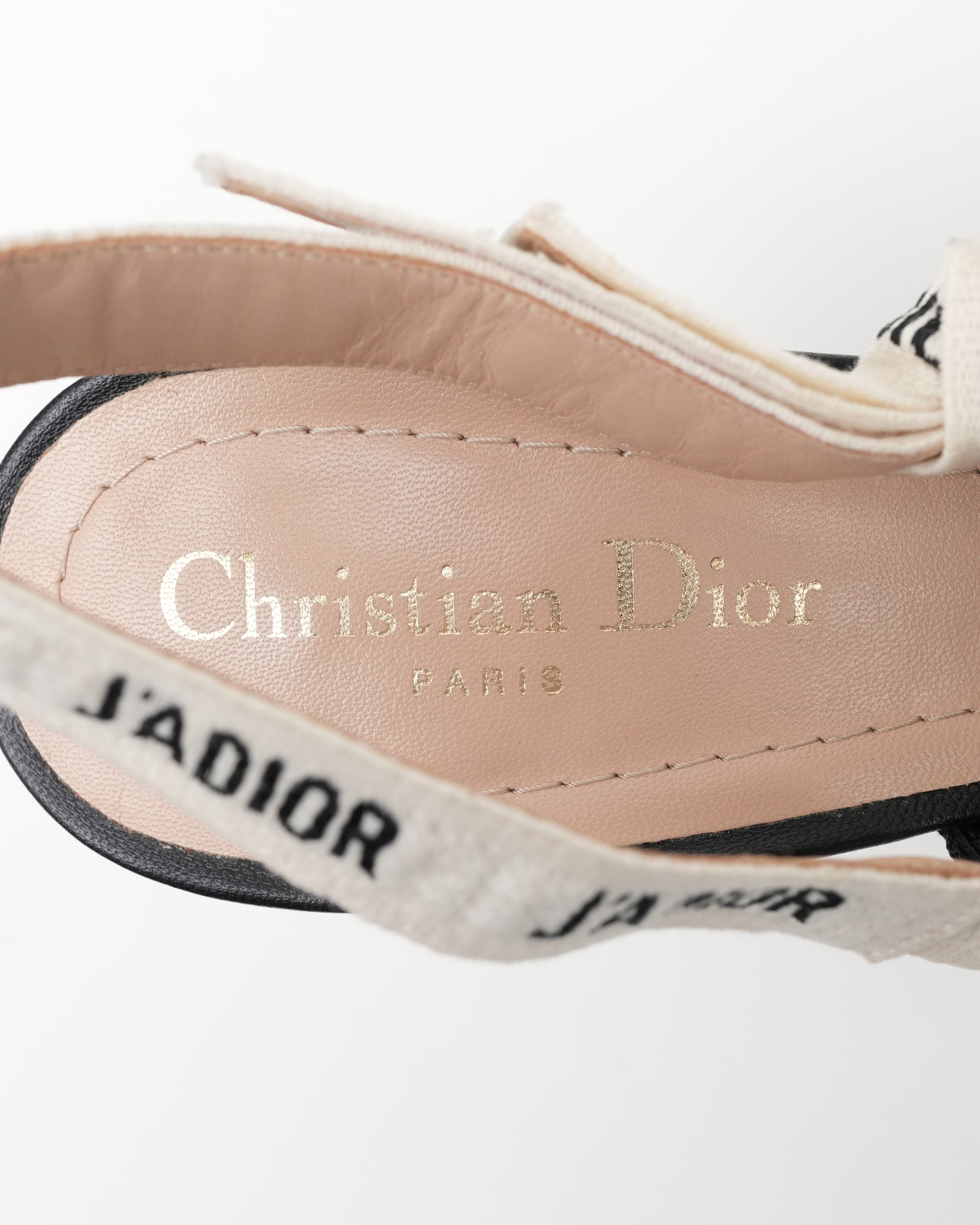 J’ADIOR LEATHER X FABRIC STRAP SLINGBACK PUMPS BLACK - SIZE 39.5