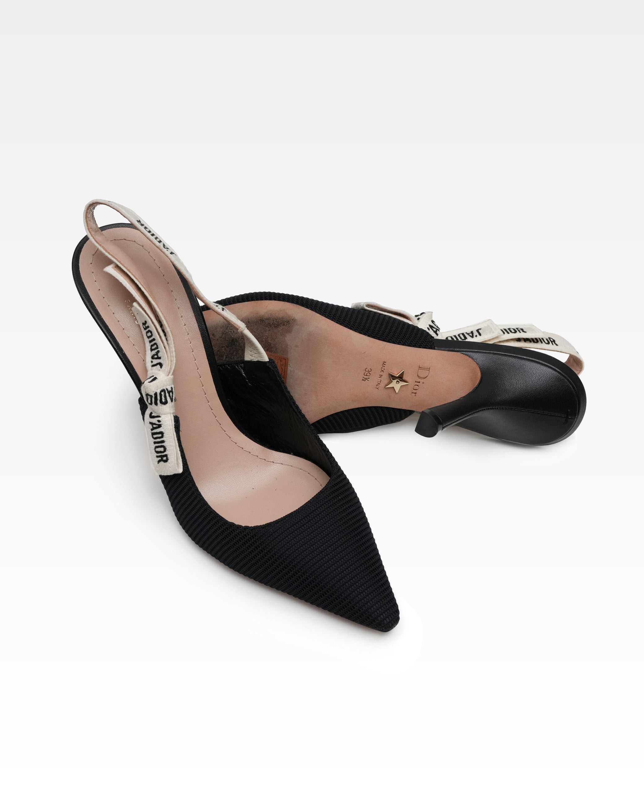 J’ADIOR LEATHER X FABRIC STRAP SLINGBACK PUMPS BLACK - SIZE 39.5