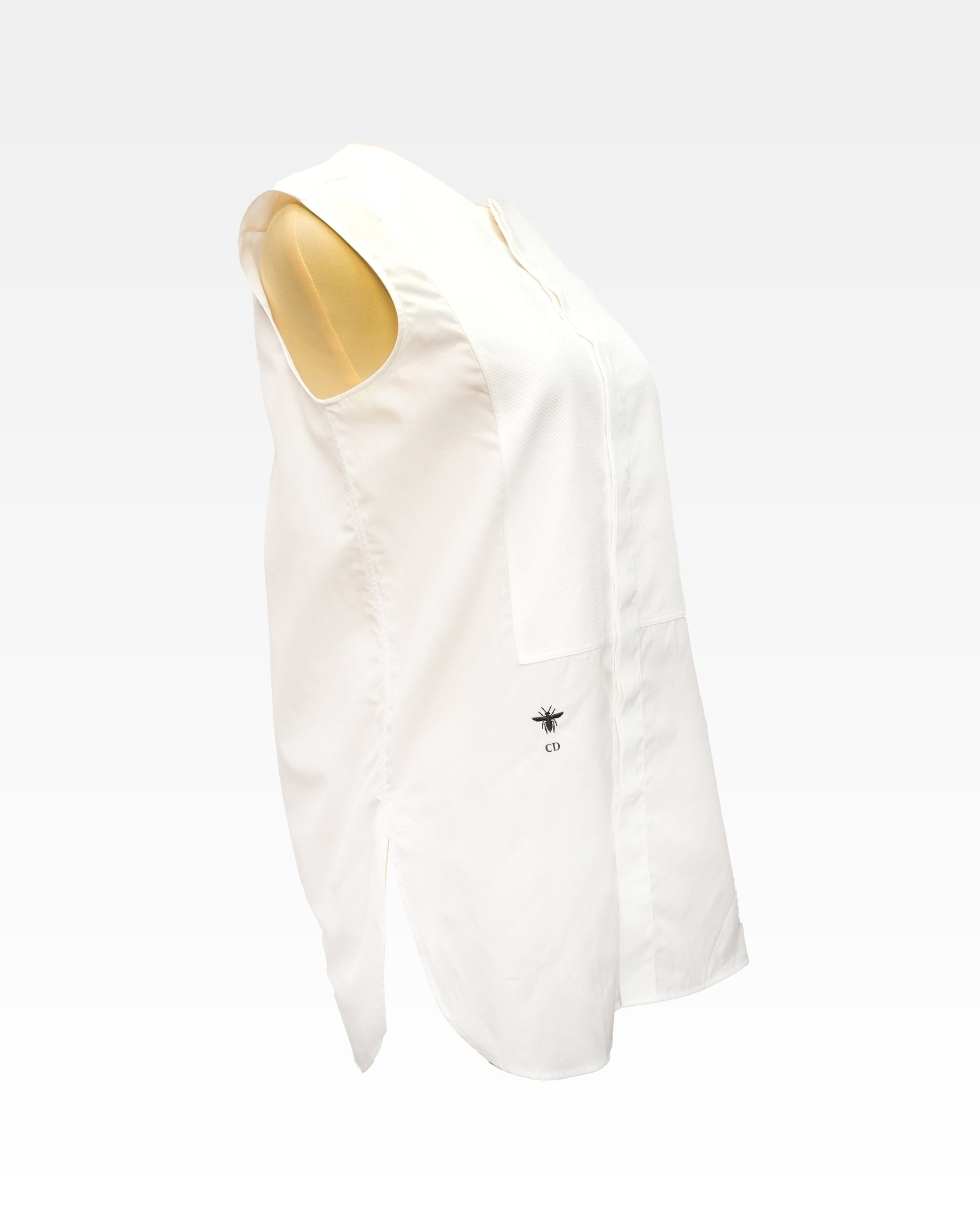 COTTON SLEEVELESS DRESS WHITE WITH BEE EMBROIDERY - SIZE I38