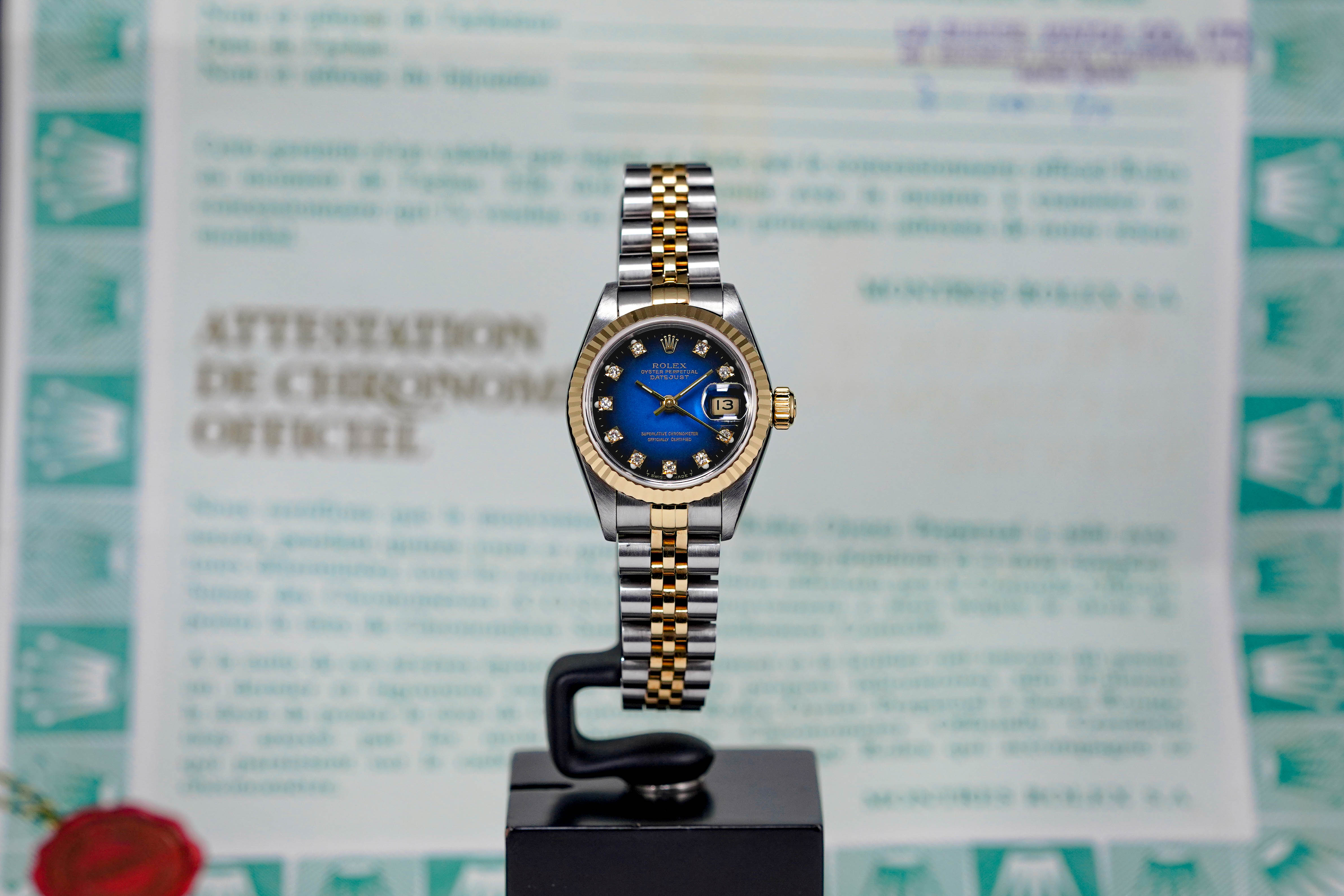 DATEJUST 26MM TWOTONE YELLOWGOLD BLUE OMBRE DIAMOND DIAL (1992)