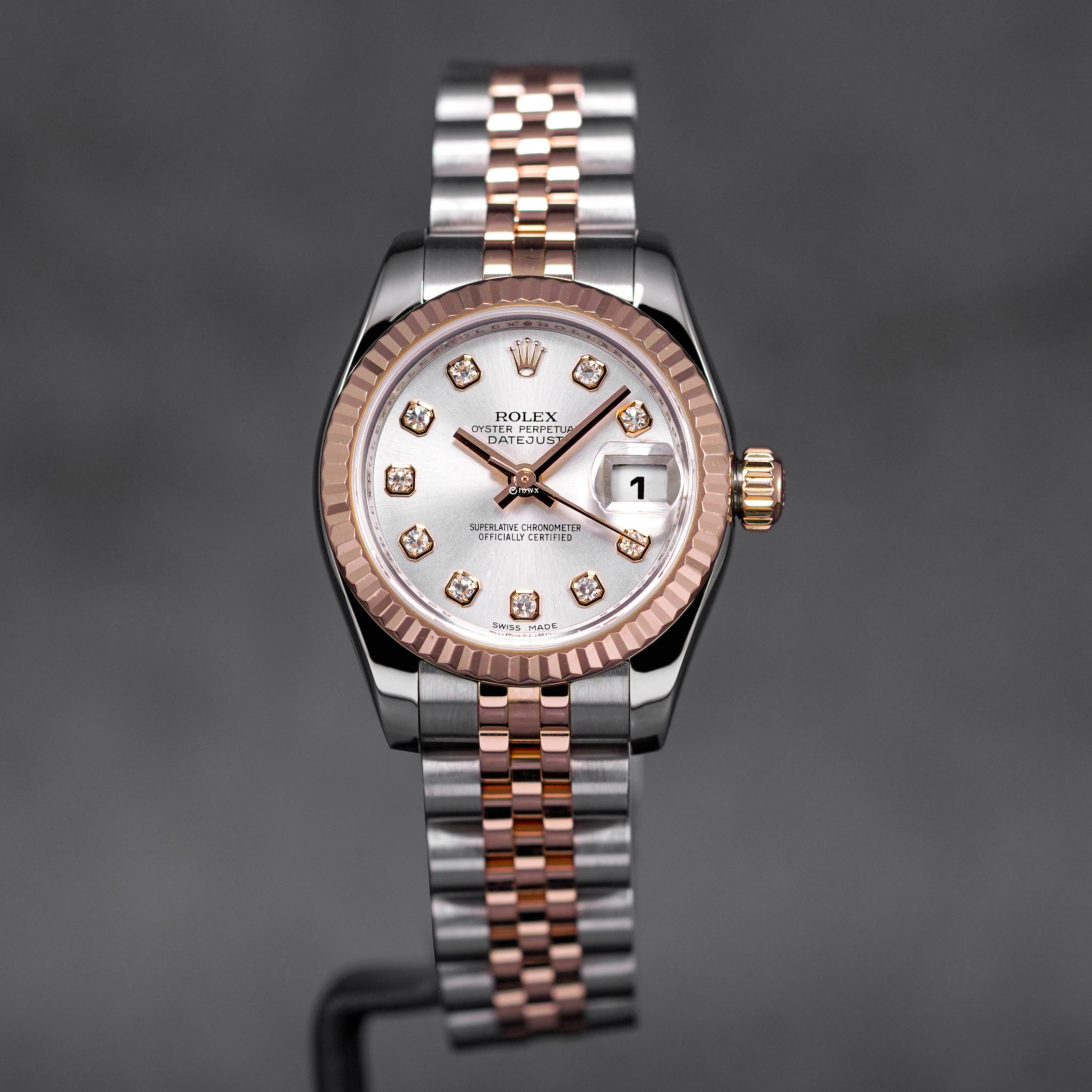 DATEJUST 26MM TWOTONE ROSEGOLD SILVER DIAMOND DIAL (2008)