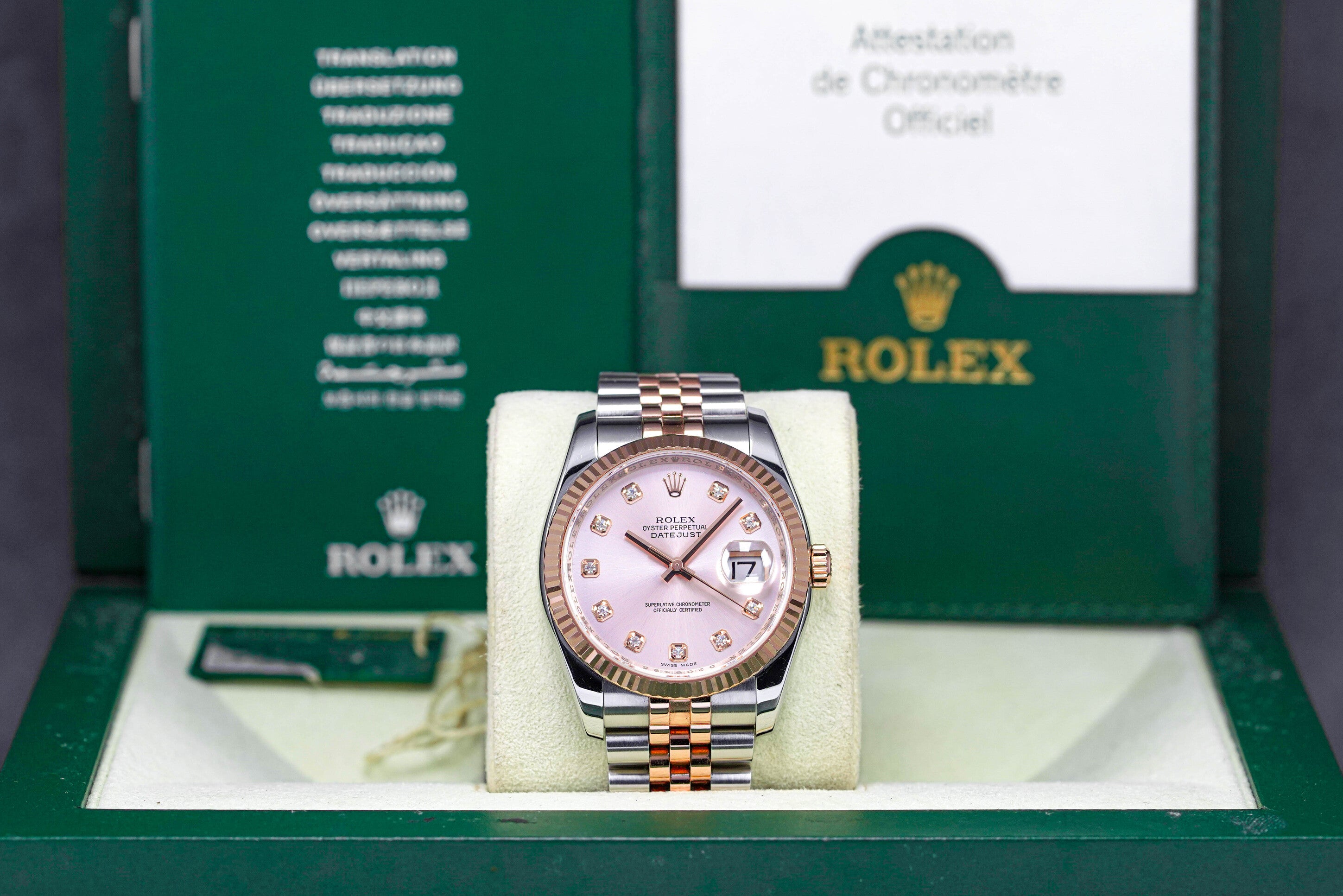 DATEJUST 36MM TWOTONE ROSEGOLD PINK DIAMOND DIAL (2007)