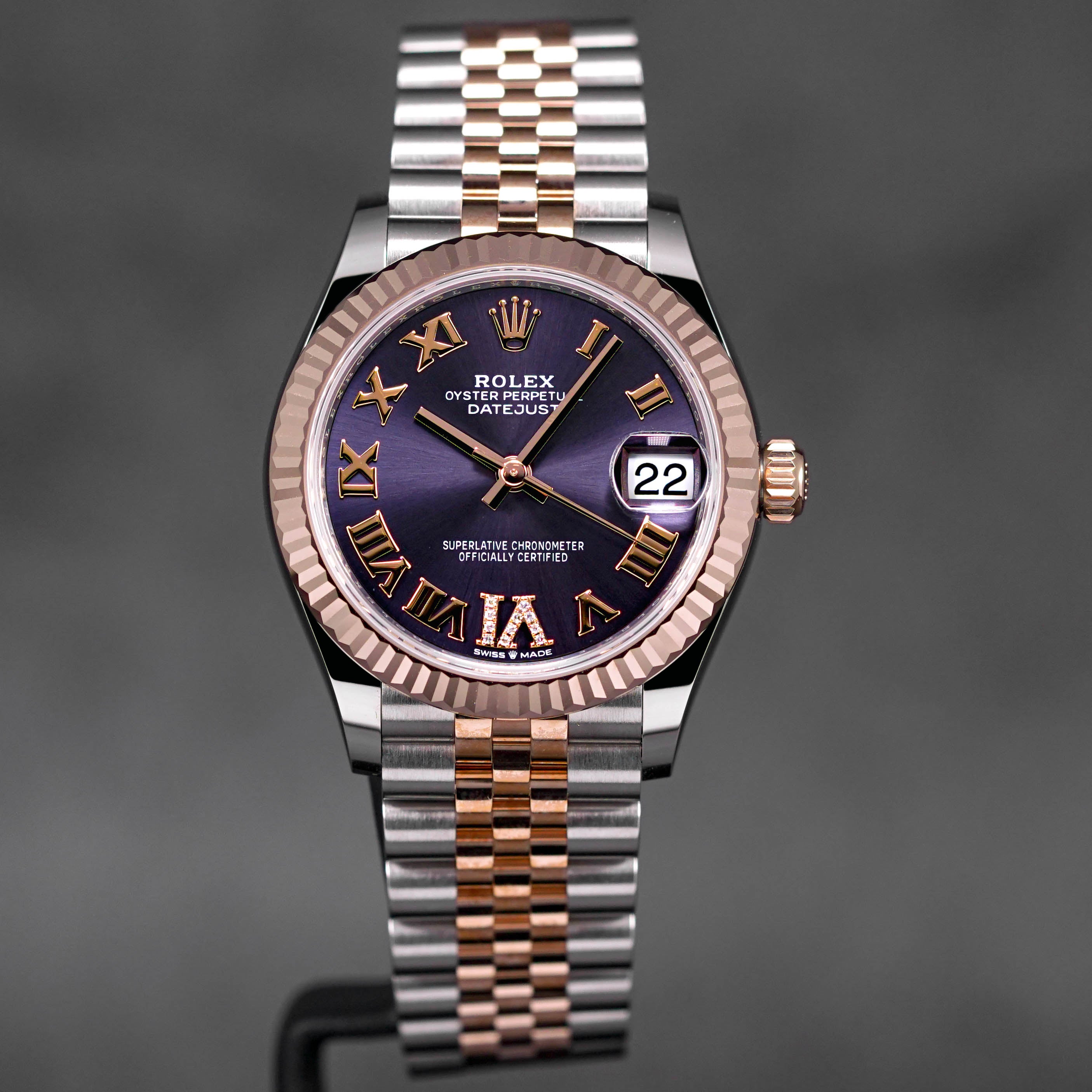 DATEJUST 31MM TWOTONE ROSEGOLD AUBERGINE ROMAN DIAL DIAMOND ON VI (2023)