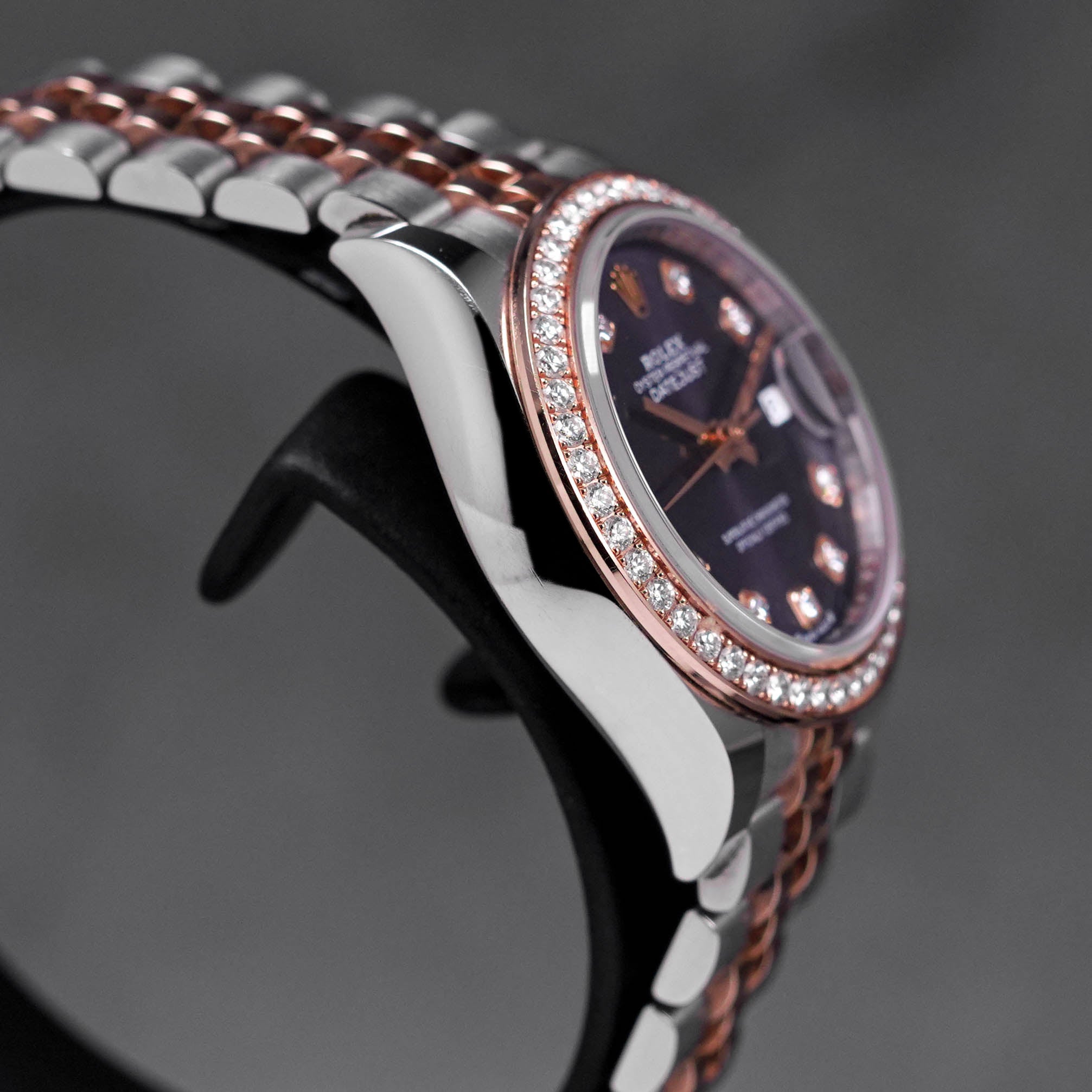 DATEJUST 28MM TWOTONE ROSEGOLD AUBERGINE DIAMOND DIAL DIAMOND RING (2022)