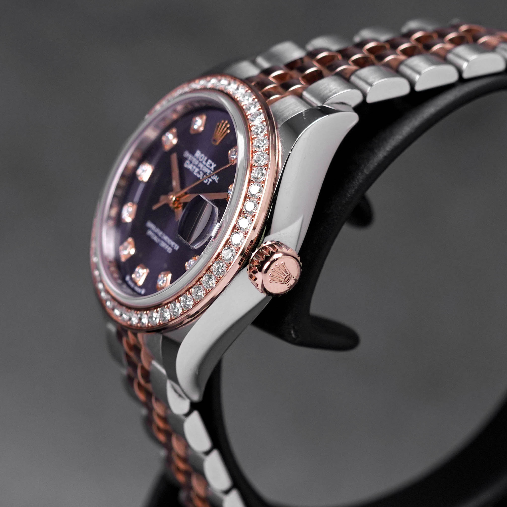 DATEJUST 28MM TWOTONE ROSEGOLD AUBERGINE DIAMOND DIAL DIAMOND RING (2022)