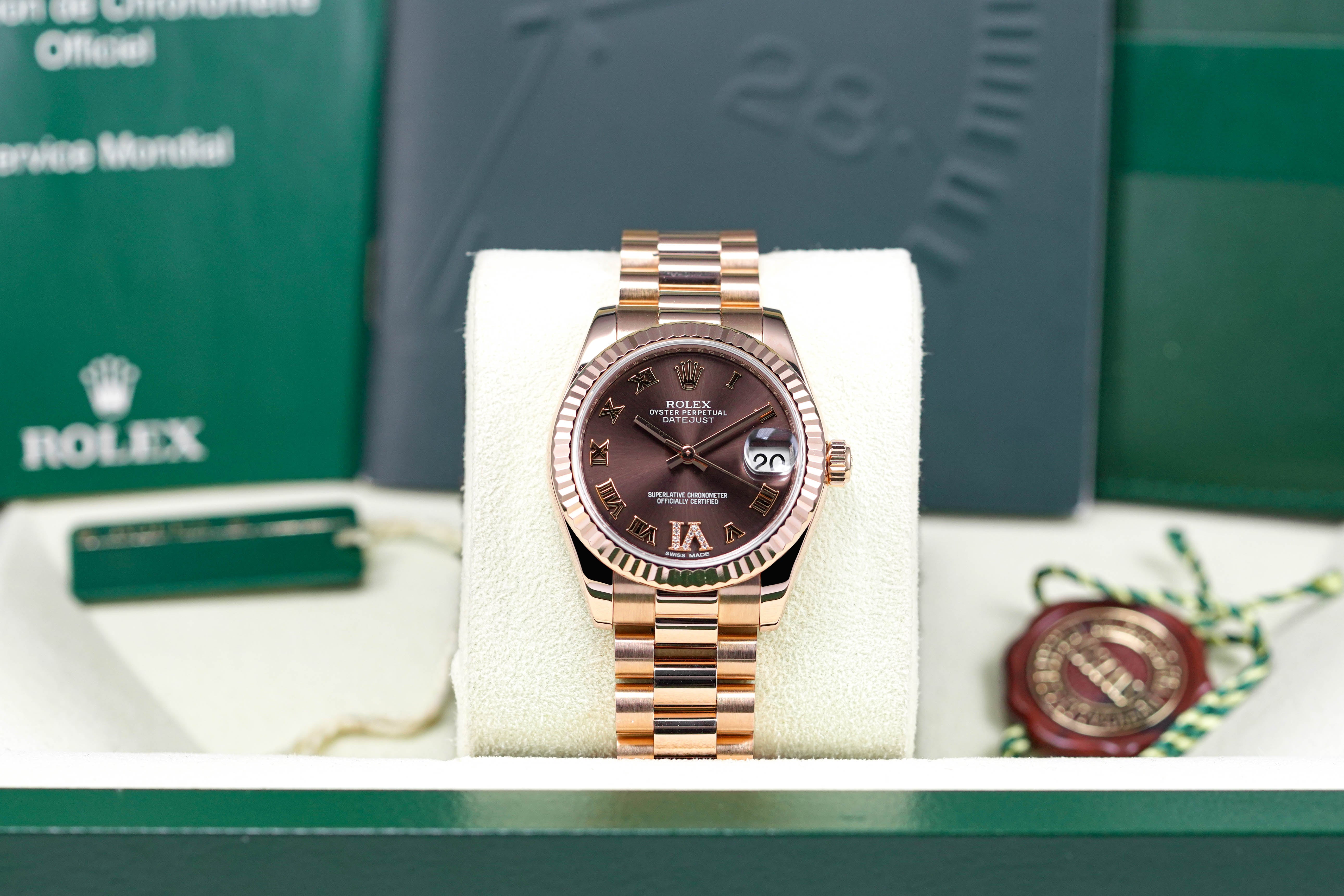 DATEJUST 31MM ROSEGOLD CHOCO ROMAN DIAL DIAMOND ON VI (2013)