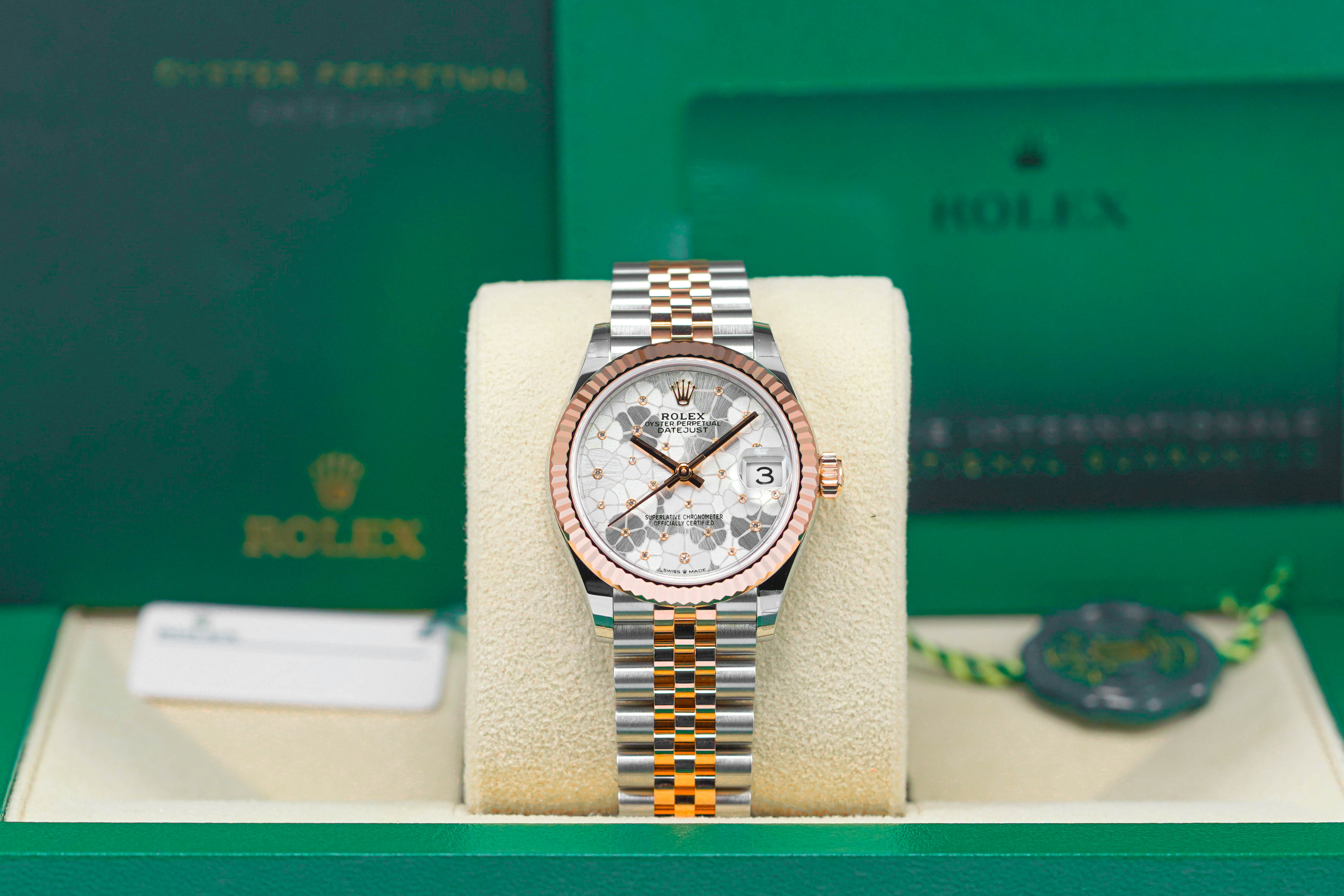DATEJUST 31MM TWOTONE ROSEGOLD SILVER FLORAL DIAMOND (2023)