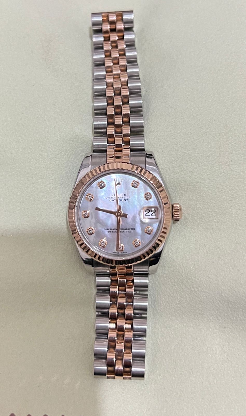 DATEJUST 31MM TWOTONE ROSEGOLD MOP DIAMOND DIAL (2010)