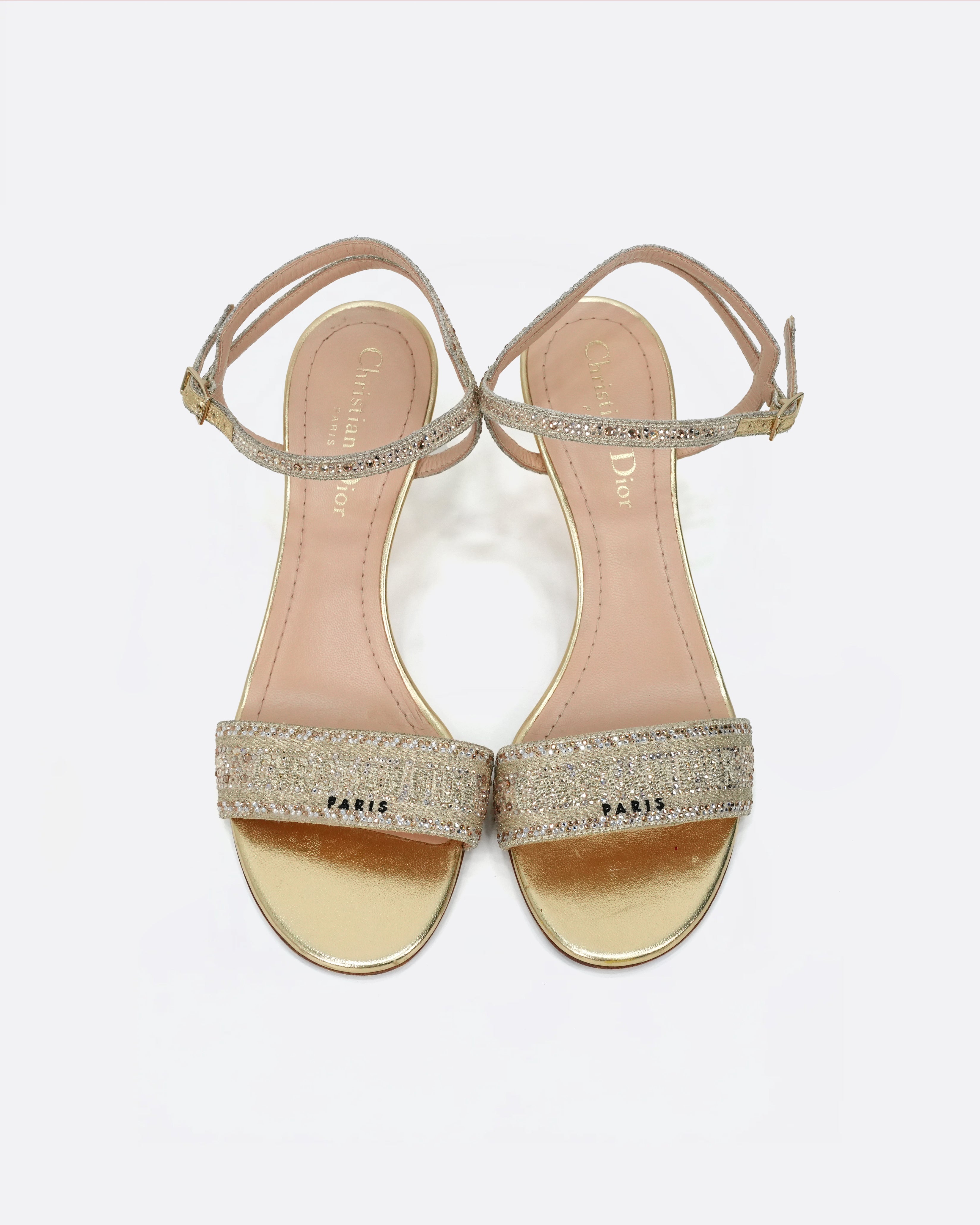 FABRIC SANDAL HEELS SIZE 37 GOLD STRAP